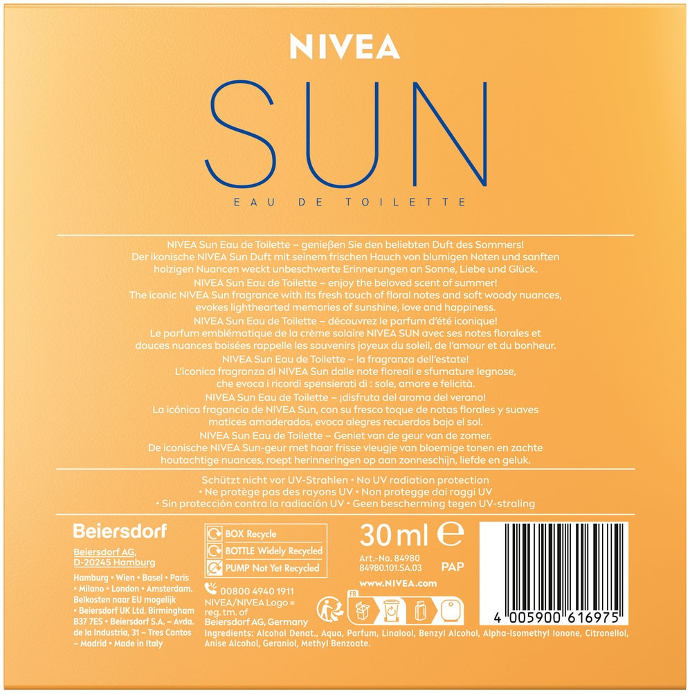 Nivea Sun Eau de Toilette »SUN Eau de Toilette 30ml«, mit holzigen Tönen