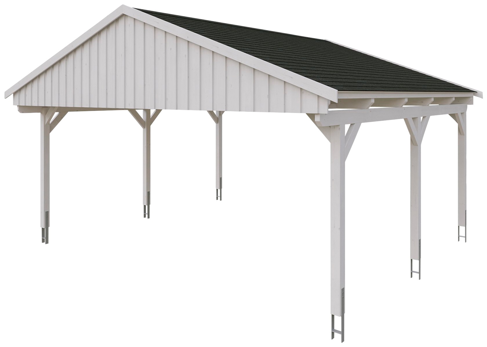 Skanholz Doppelcarport »Fichtelberg«, Leimholz-Nordisches Fichtenholz, weiß, mit schwarzen Schindeln