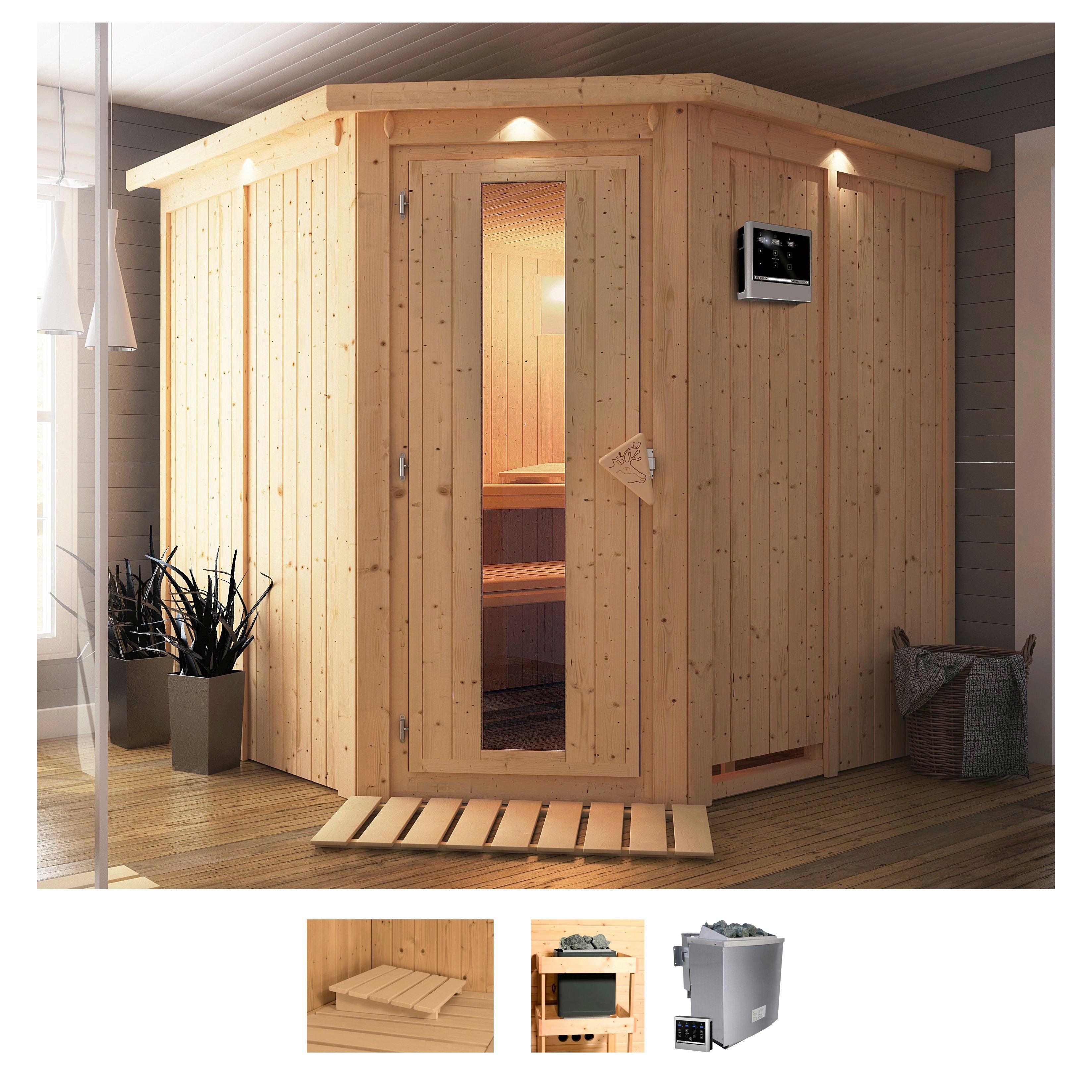 Karibu Sauna "Jarin" Set, Ofen 9 kW Bio externe Strg easy