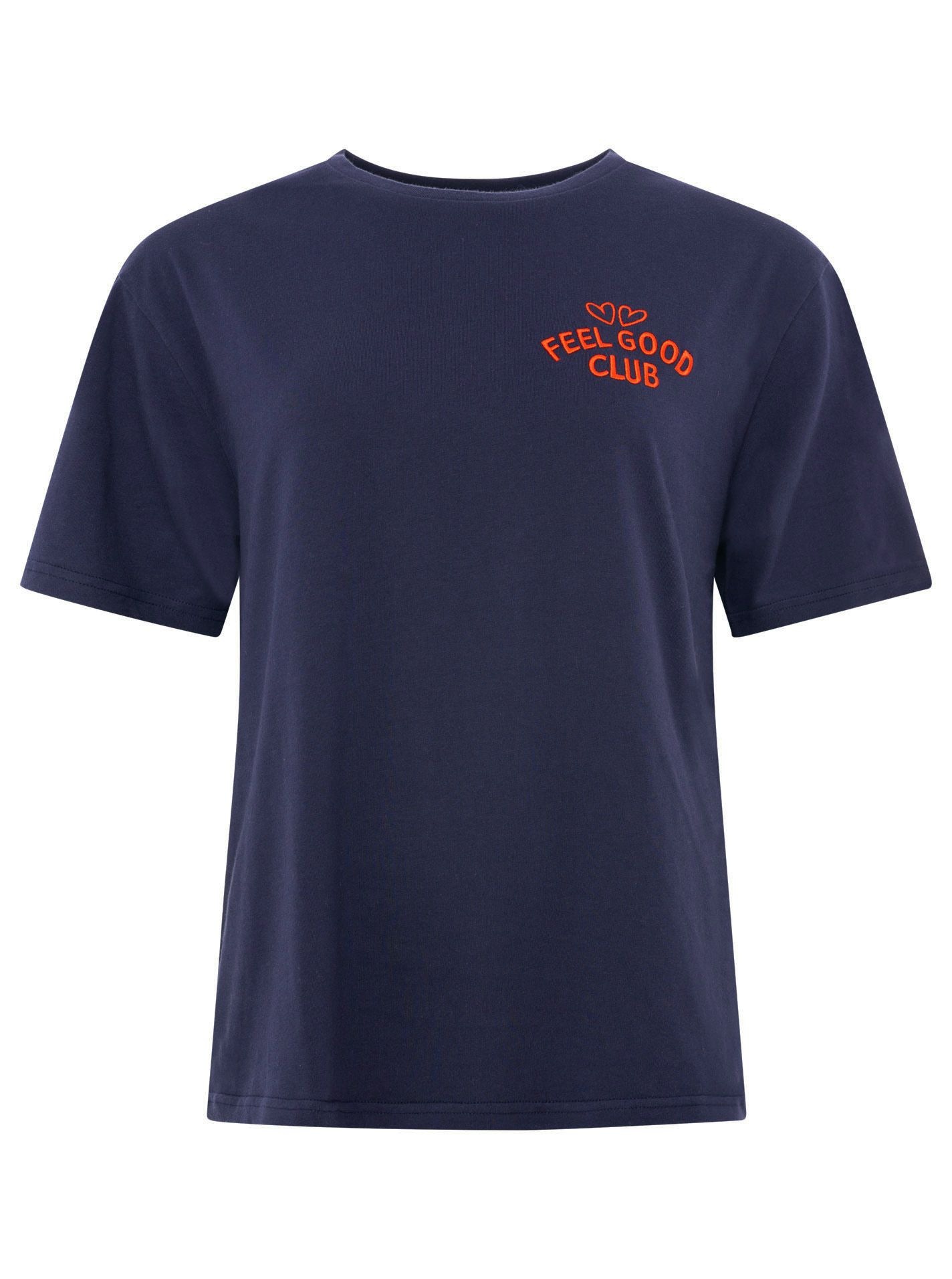 Zwillingsherz T-Shirt ""Feel Good Club"" Rundhals, einfarbig, kleine Sticke günstig online kaufen