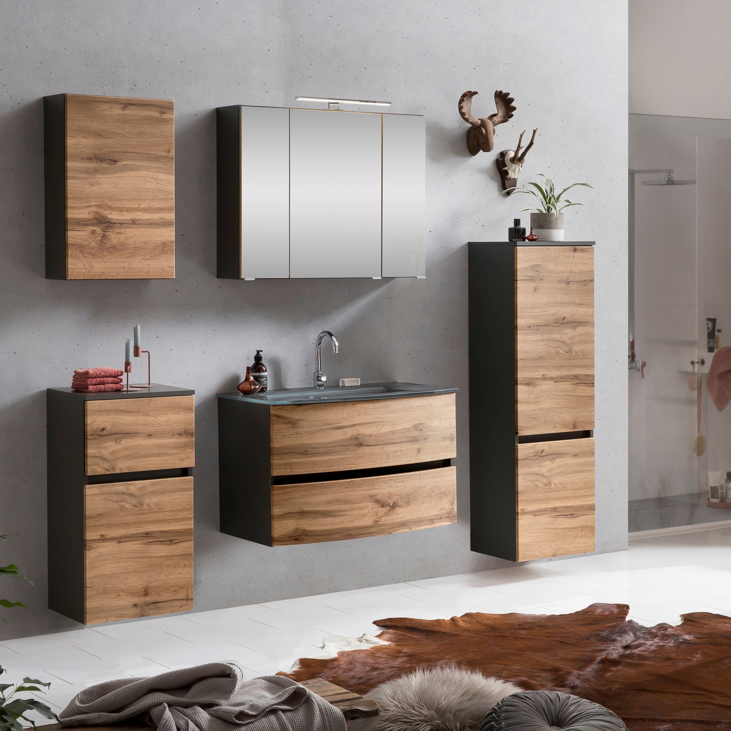welltime Badezimmer-Set "Kaunas", (Set, 5 St.), bestehend aus Waschtisch-Se günstig online kaufen