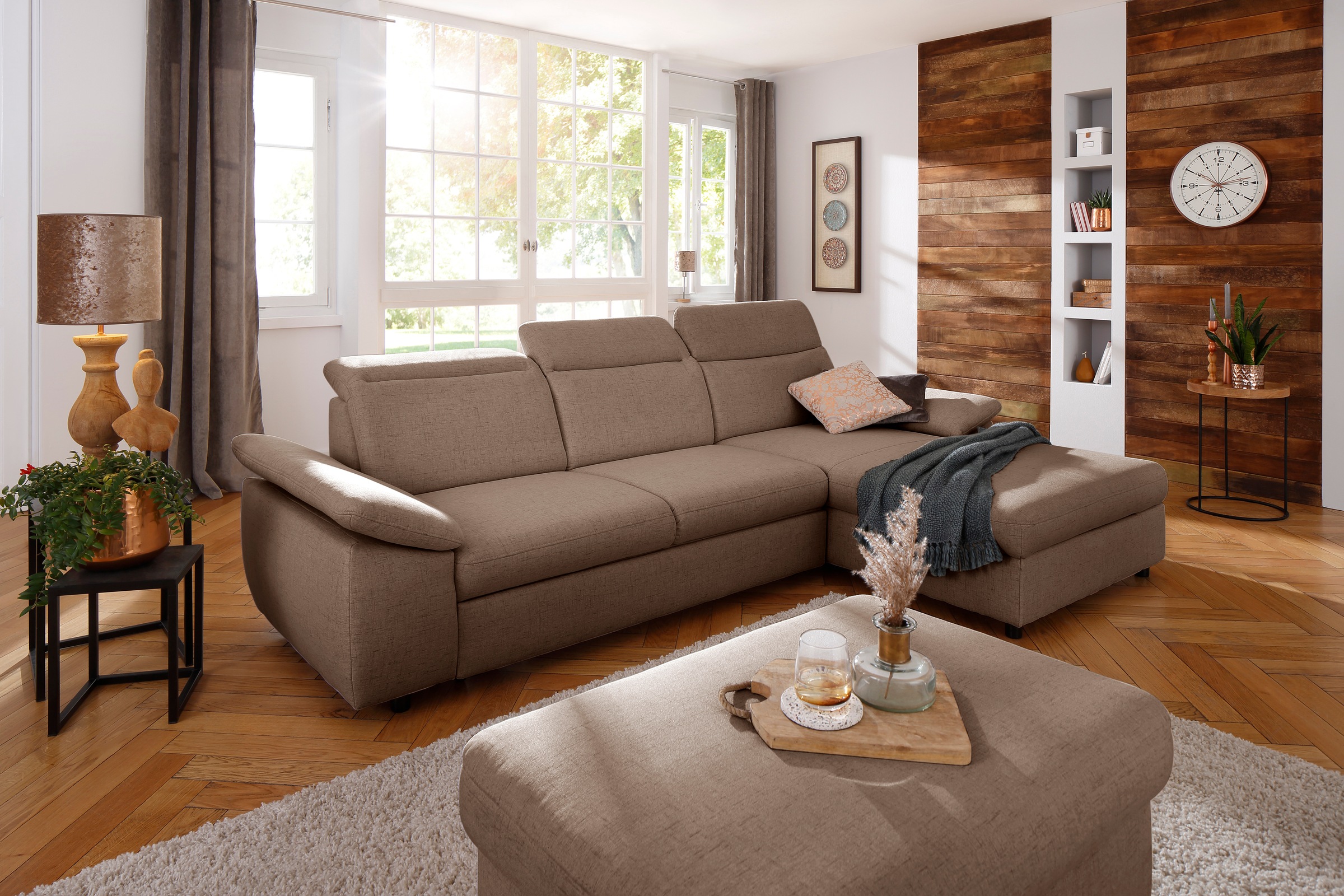 OTTO home Ecksofa "Mauritius L-Form" mit Kopfteil- und Armlehnverstellung, Schlaffunktion & Bettkasten