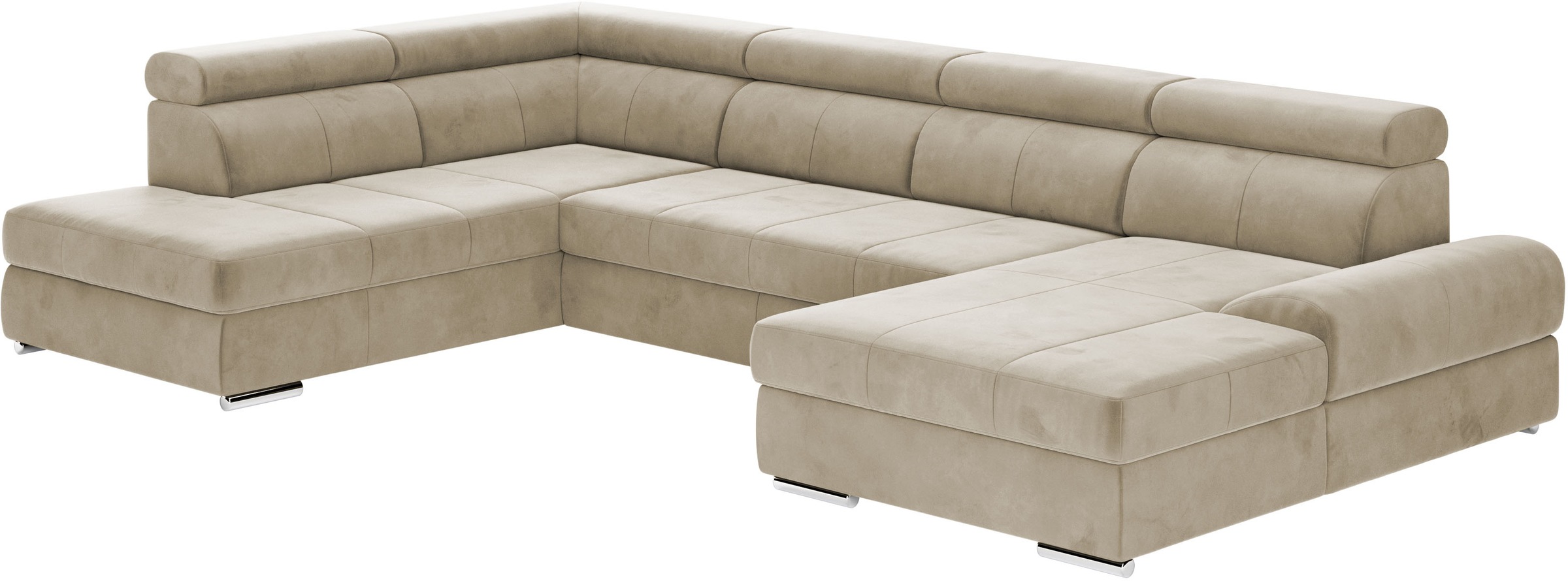 Wohnlandschaft SIT & MORE "U-Form", beige (sand), B:345cm H:79cm T:213cm, 100% Polyester, Sofas, Wohnlandschaft, mit verstellbaren Kopfteilen, wahlweise mit Bettfunktion 2