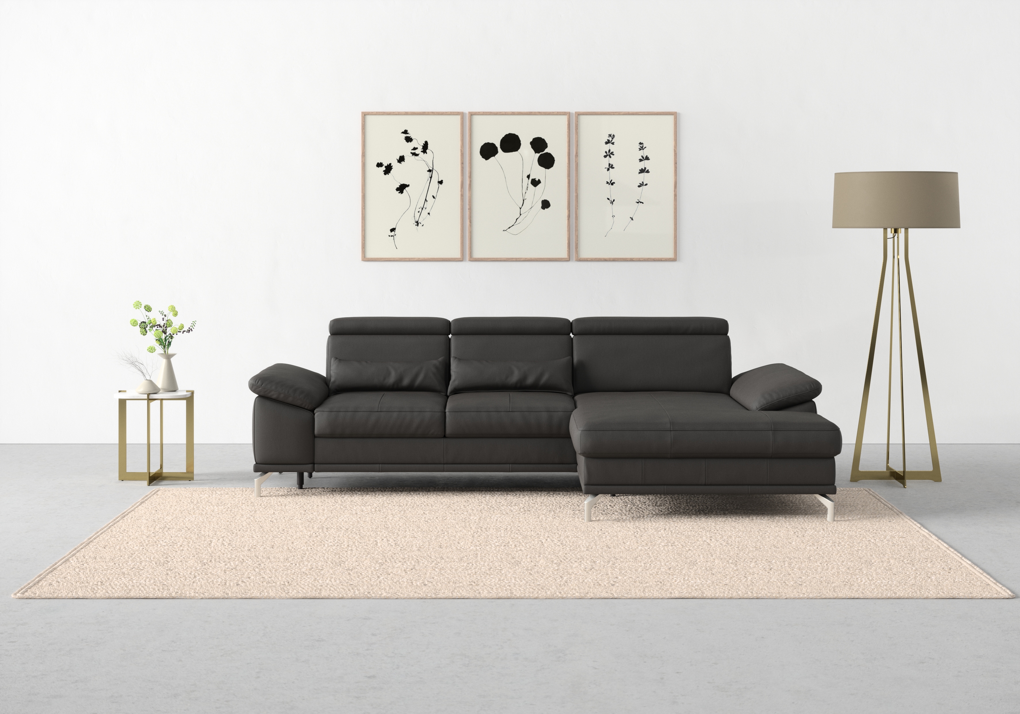 sit&more Ecksofa "Cabrio L-Form, B: 295 cm, mit Sitztiefen-, Arm- & Kopfteilverstellung" 2 Nierenkissen, Federkern, optional Schlaffunktion und Stauraum