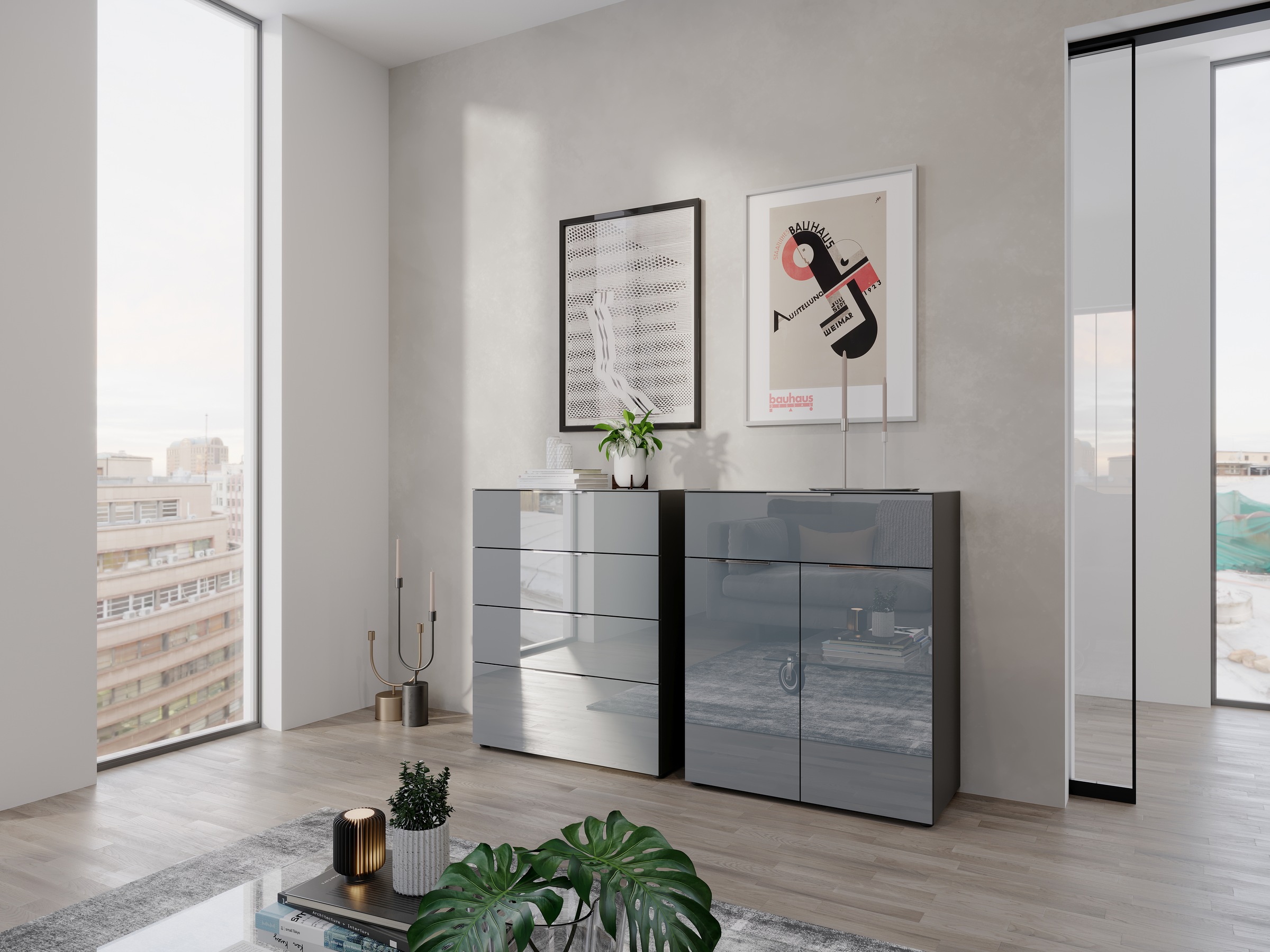 GERMANIA Kombikommode "Oakland mit Glasauflagen," Breite 83 cm, mit Schubla günstig online kaufen