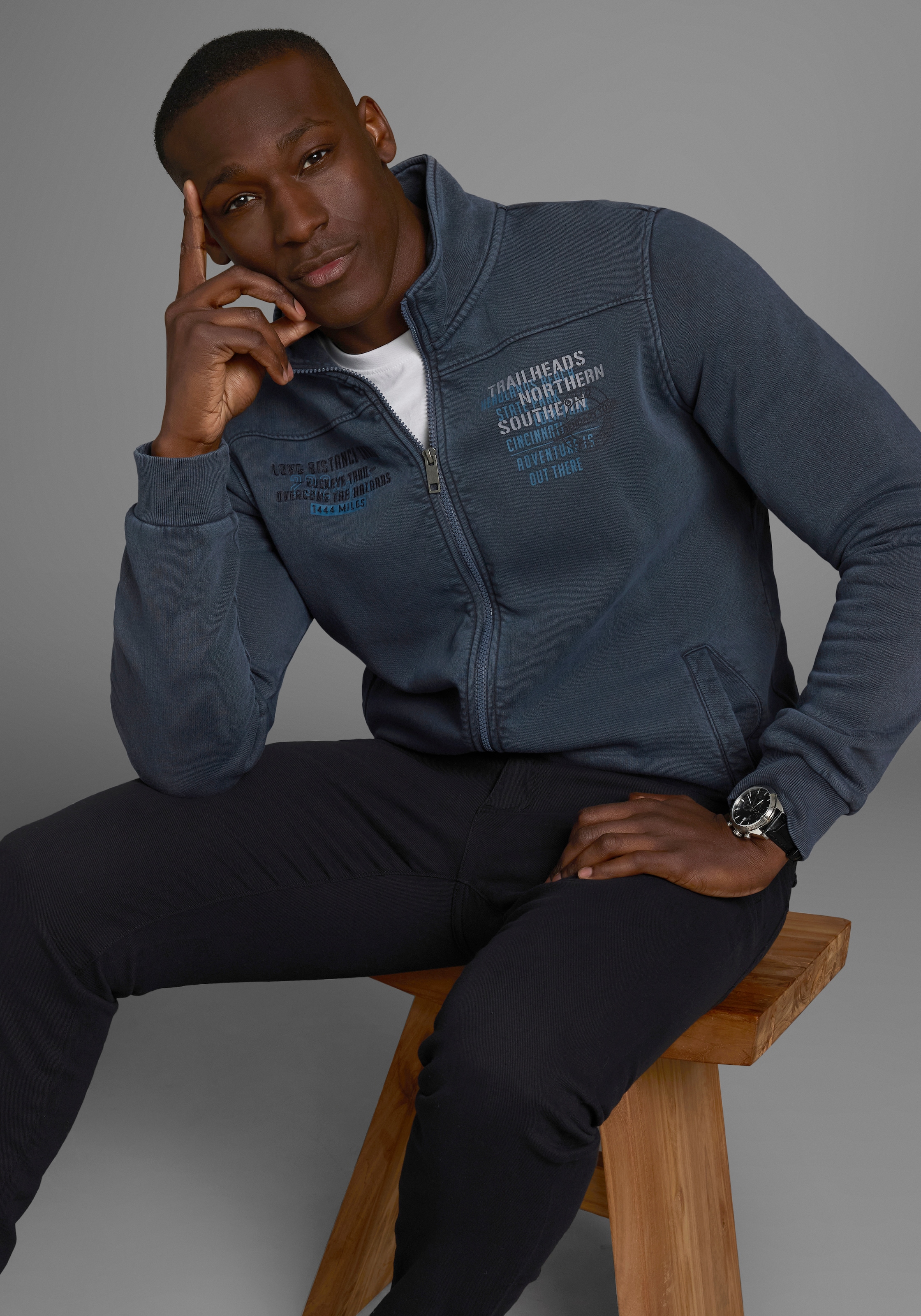 Mans World Sweatjacke, mit Print und Stickerei günstig online kaufen