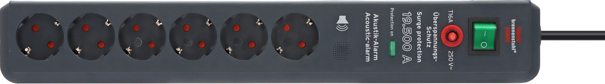 Brennenstuhl Steckdosenleiste "Secure-Tec", 6-fach, (Kabellänge 3 m), mit Überspannungsschutz, akustischem Warnsignal, u