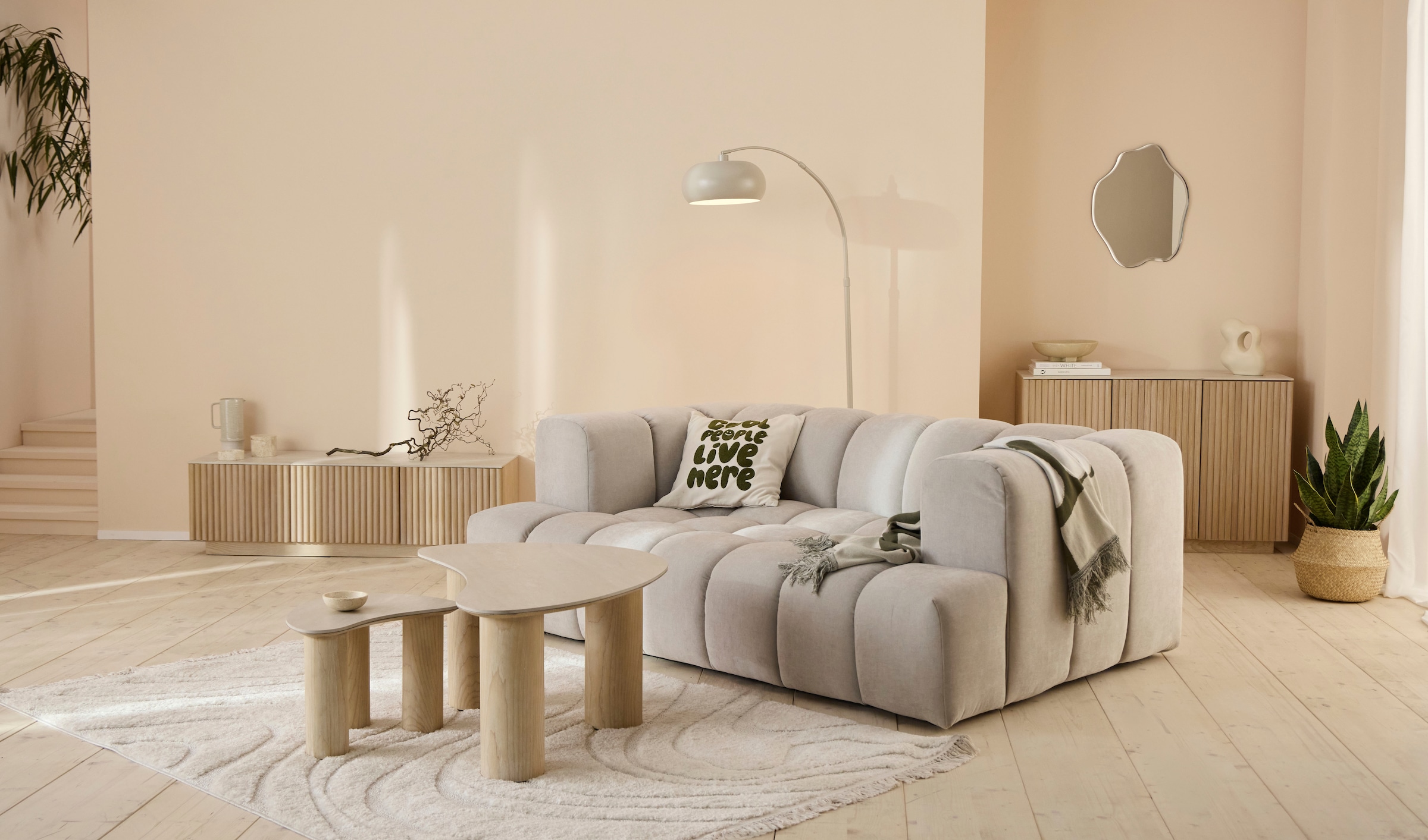 homsy by Ana Johnson TV-Schrank »Solva« Holzoptik aus Esche, geriffelte Front, Keramikplatte, Breite 138 cm