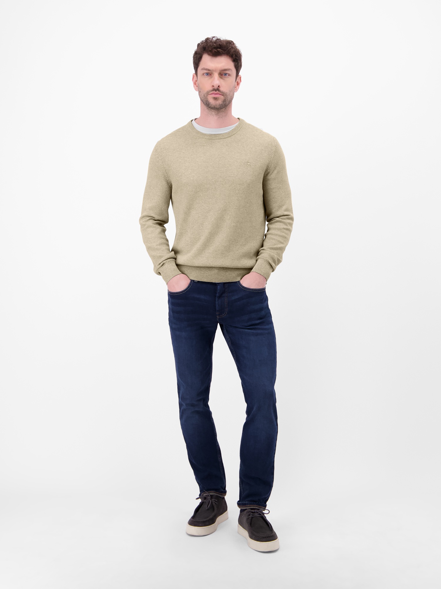 Strickpullover LERROS "Herren Strickpullover in Twist-Struktur", Herren, Gr. XXL, tender beige melange, 100% Baumwolle, Rundhals, Pullover Strickpullover, Rundhalsausschnitt, weicher Stoff, langärmlig, normale Passform 3
