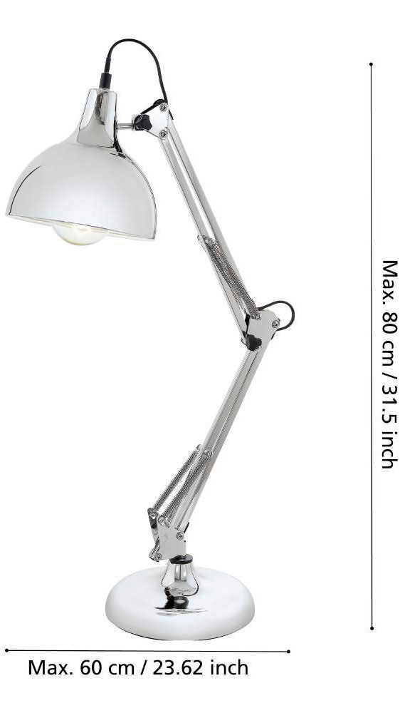 EGLO Tischleuchte »BORGILLIO«, 1 flammig, Leuchtmittel E27 | ohne Leuchtmittel, Vintage Schreibtischlampe aus Stahl, Retro, Chrom, E27, inkl. Schalter