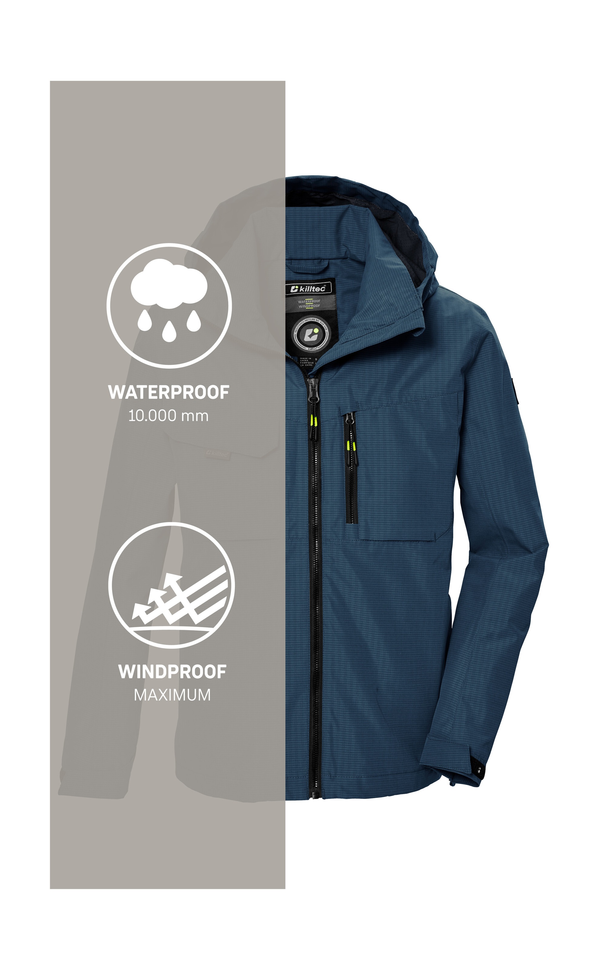 Killtec Funktionsjacke »KOS 140 BYS JCKT«, Wasserdichte Jacke mit verstellbarer Kapuze, PFAS-frei imprägniert