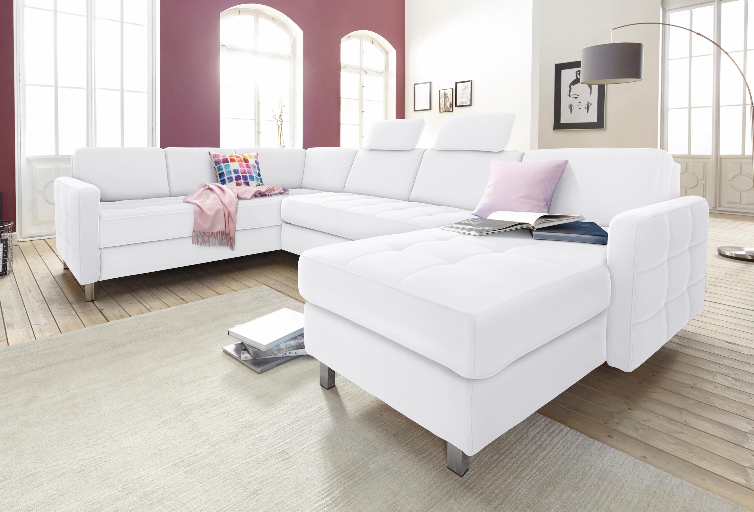 sit&more Wohnlandschaft "Pablo U-Form, B: 292cm, inkl. 2 Kopfstützen" wahlweise mit Schlaffunktion und Bettkasten