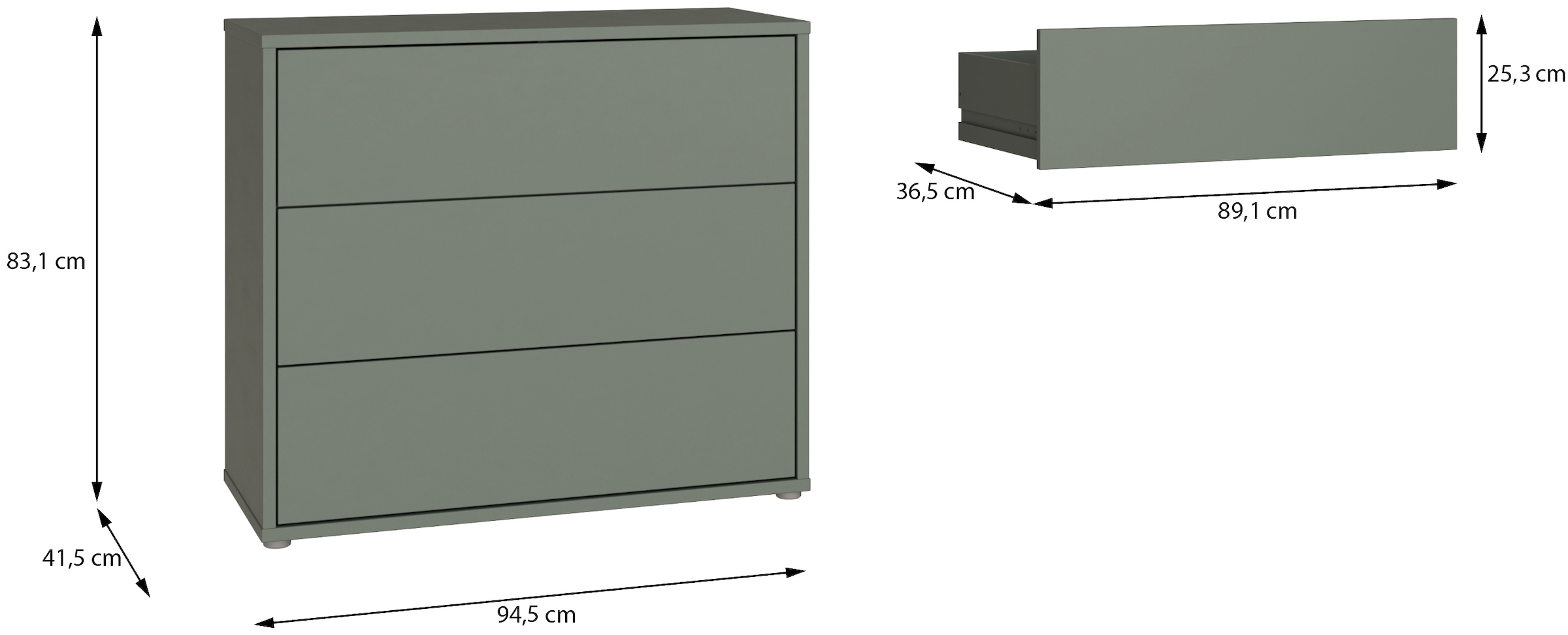 FORTE Kommode »Alice Springs, Kommode, 3 Schubkästen B/H/T 94,8/83,1/41,5« Schubkästen mit Vollauszug, grifflos,Push to open