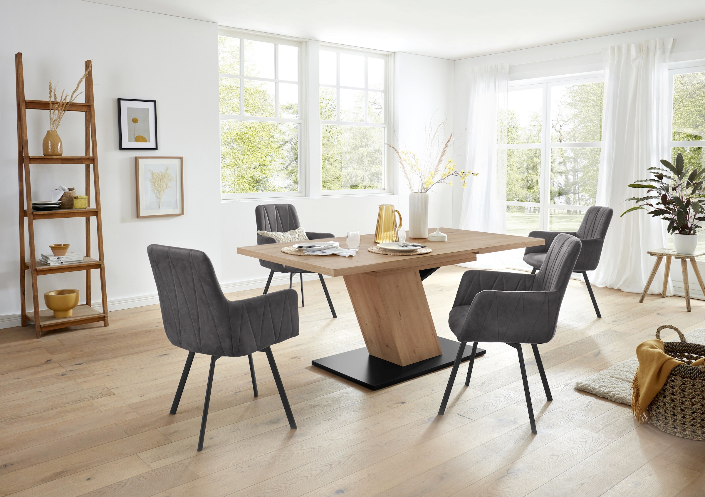 HELA Essgruppe »GESA«, (5 tlg., 1 Tisch / 4 Stühle), Tischplatte  ausziehbar, Stuhl 360 Grad drehbar | BAUR
