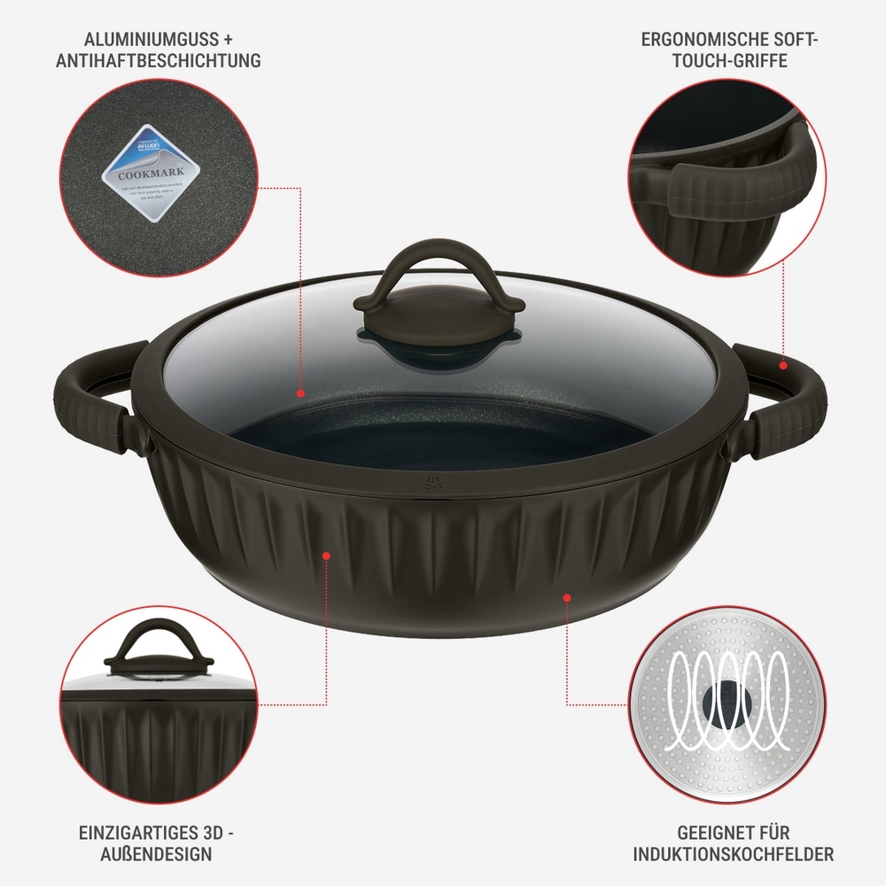 RESTO Kitchenware Bräter »Ascella, Schmortopf antihaftbeschichtet und spülmaschinenfest«, Aluminiumguss, (2 tlg.), Geeignet für alle Herdarten, auch Induktion, im Geschenkkarton