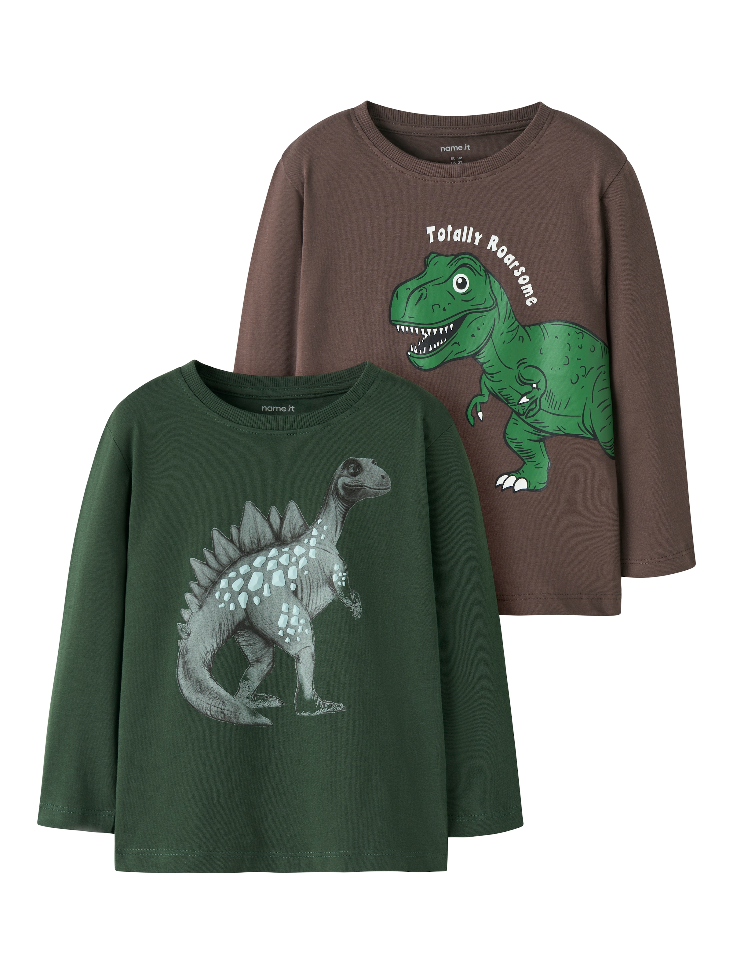 Name It Langarmshirt "NMMNEDIN 2P LS NREG TOP BOX PB" Packung, 2 Baumwolle, regular fit, Dino Druck