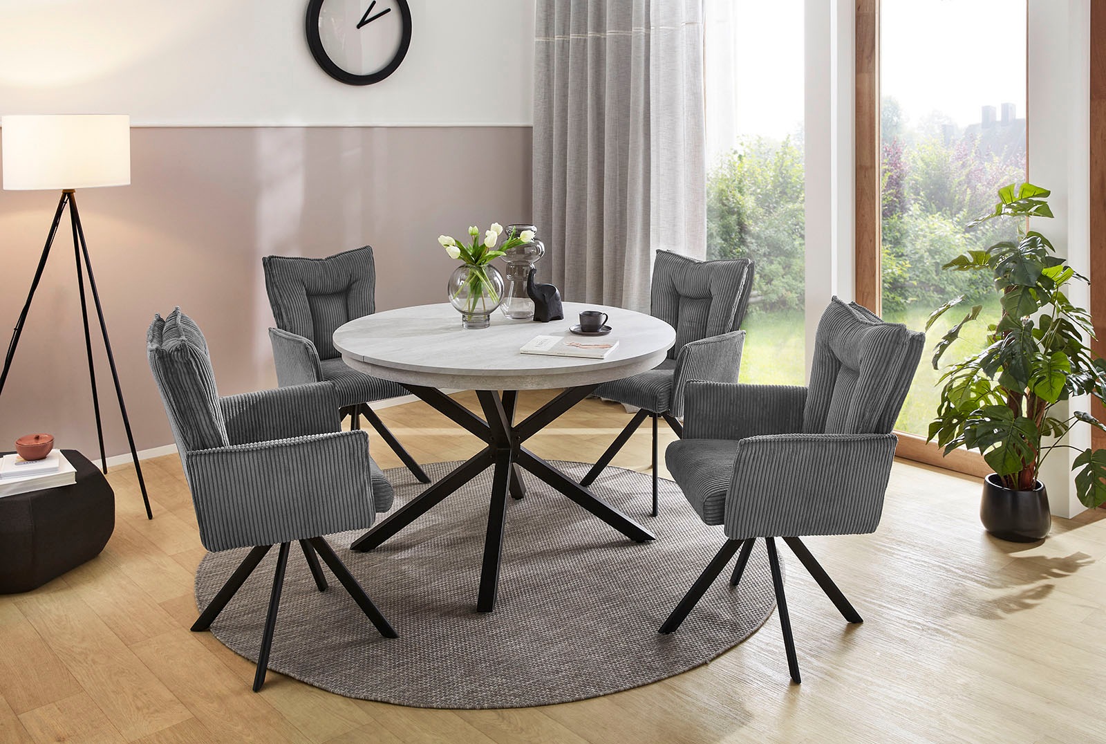 Esstisch JOCKENHÖFER GRUPPE "Olbia", schwarz (schwarz, beton), B:120cm H:77cm T:120cm, Tische, Esstisch, rund, ausziehbar (120-160cm), platzsparend, Metalluntergestell 3