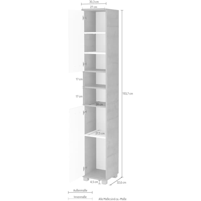 Schildmeyer Hochschrank »Mobes«, Breite/Höhe: 30,3/193,7 cm, Türen  beidseitig montierbar, Regalfächer bestellen | BAUR