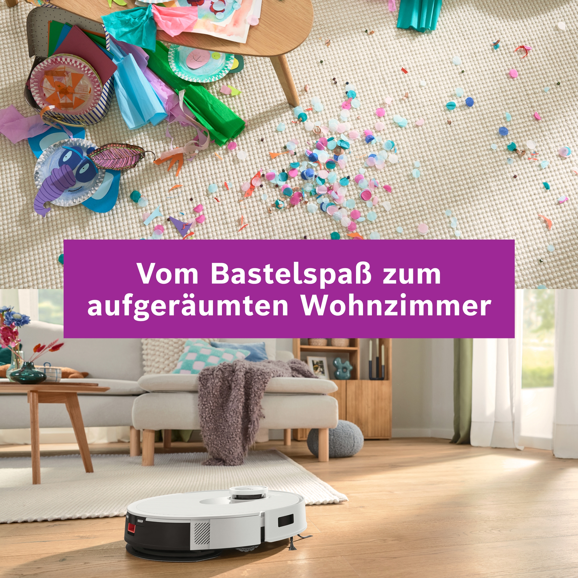 BOSCH Saugroboter »Spotless BCRC1W, Saugroboter mit Wischfunktion, 11.000 Pa Saugkraft«, Ladestation, einfache Navigation mit Infrarot-Licht, Carbon Bürste