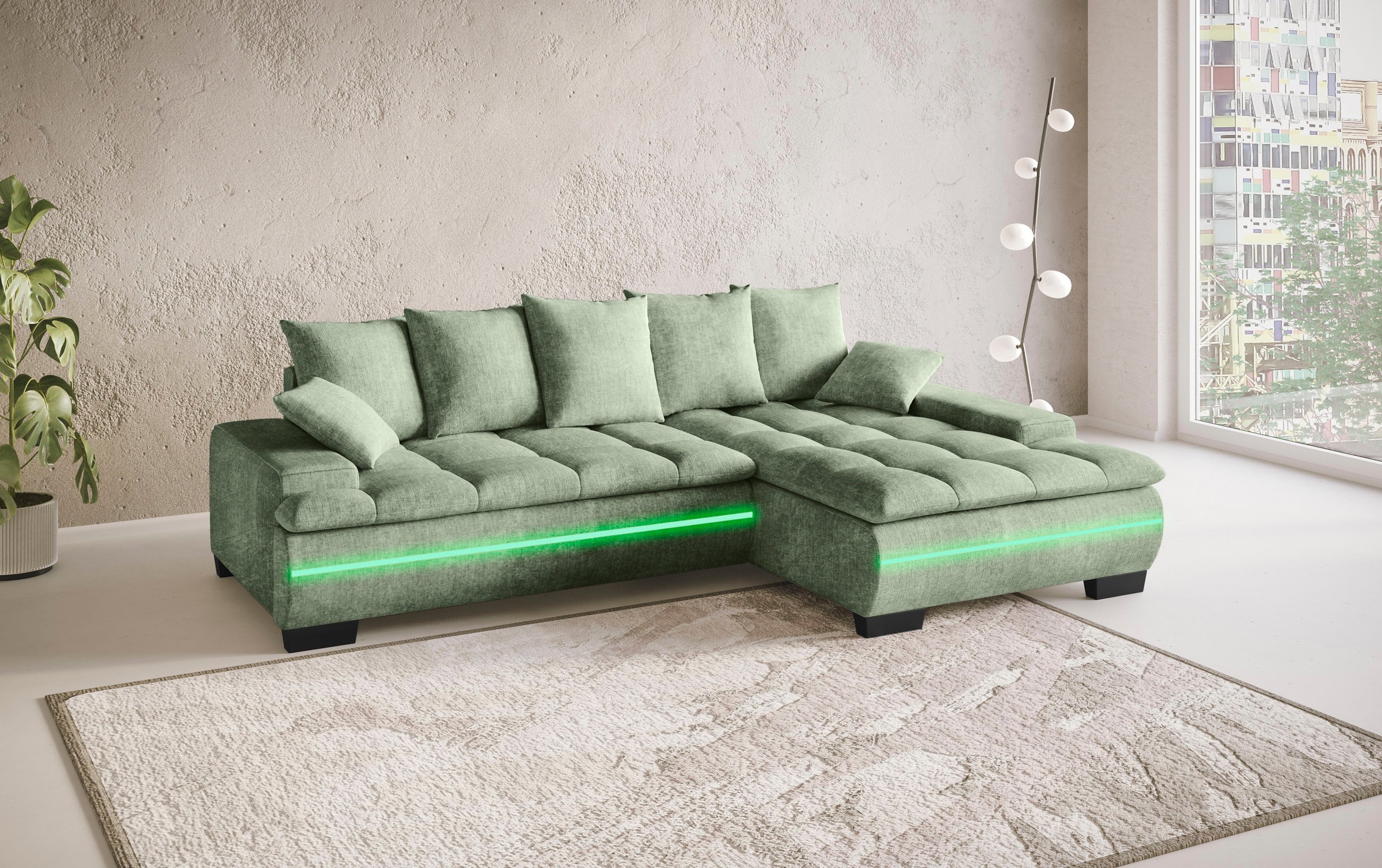 Mr. Couch Ecksofa »Haiti II, L-Form«, RGB-LED Beleuchtung, Kaltschaum, wahlweise mit Bett, Bettkasten