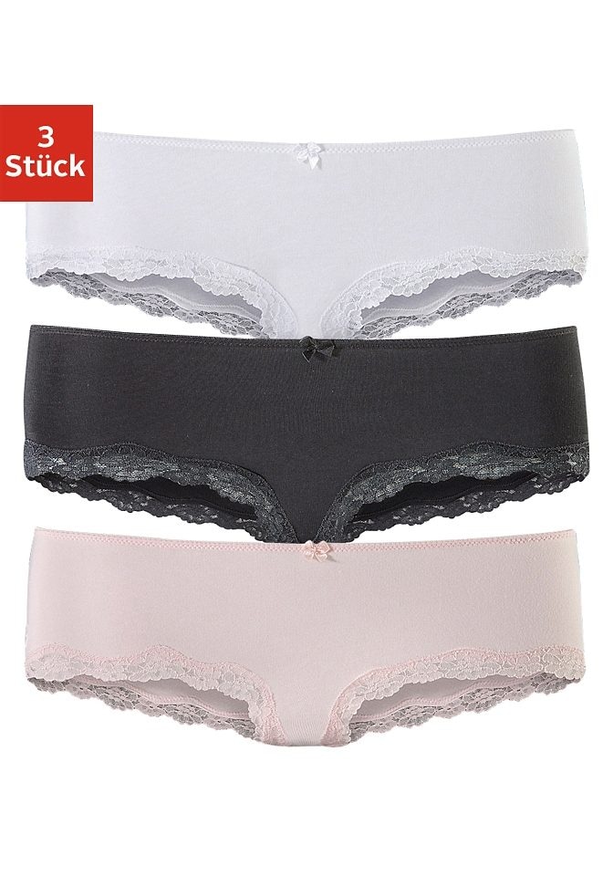 LASCANA Panty, (Packung, 3 St.), aus elastischer Baumwolle mit zarter Spitze  online bestellen | BAUR | Klassische Strings