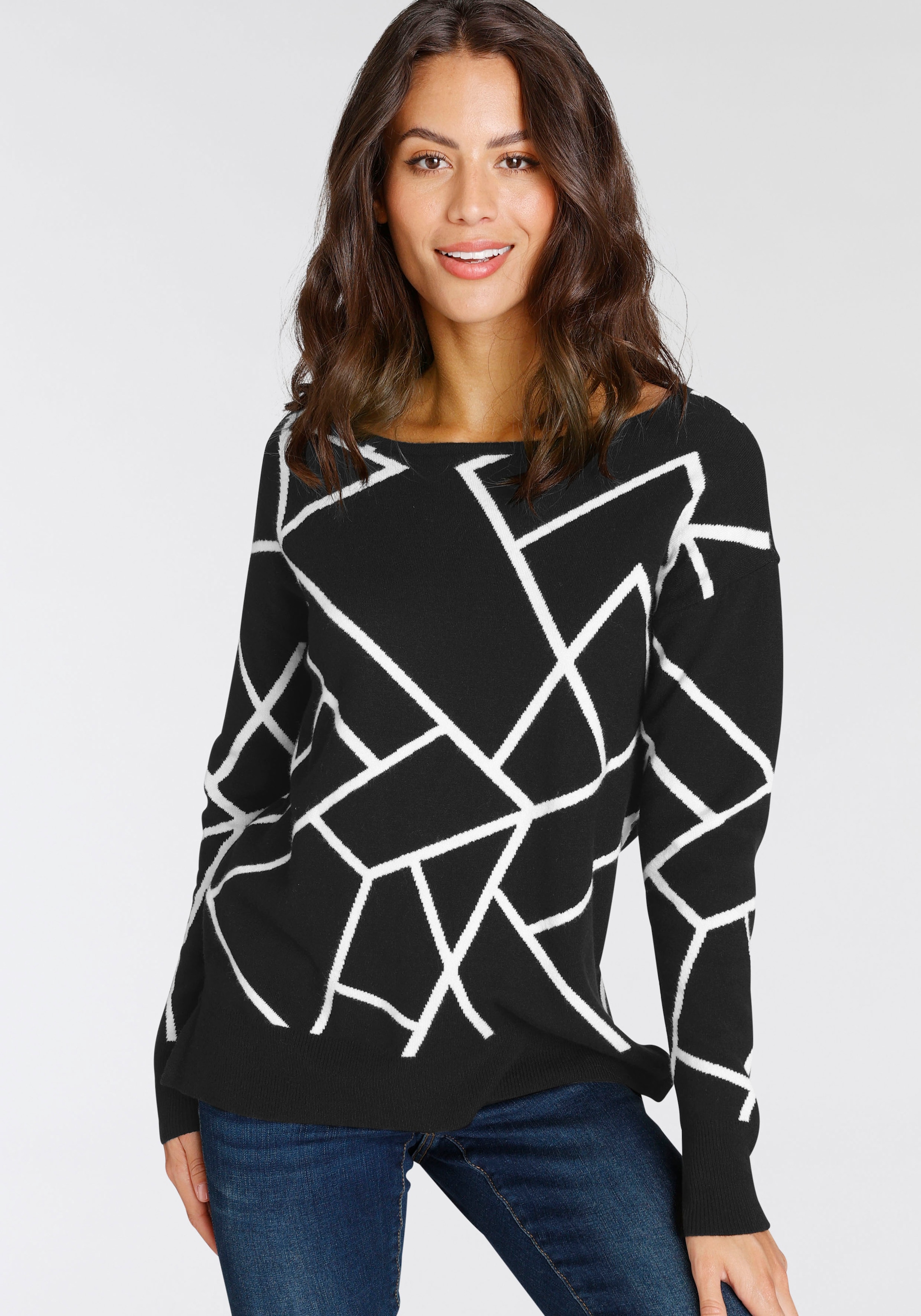 Laura Scott Jacquardpullover mit Rundhalsausschnitt und modischem Muster günstig online kaufen