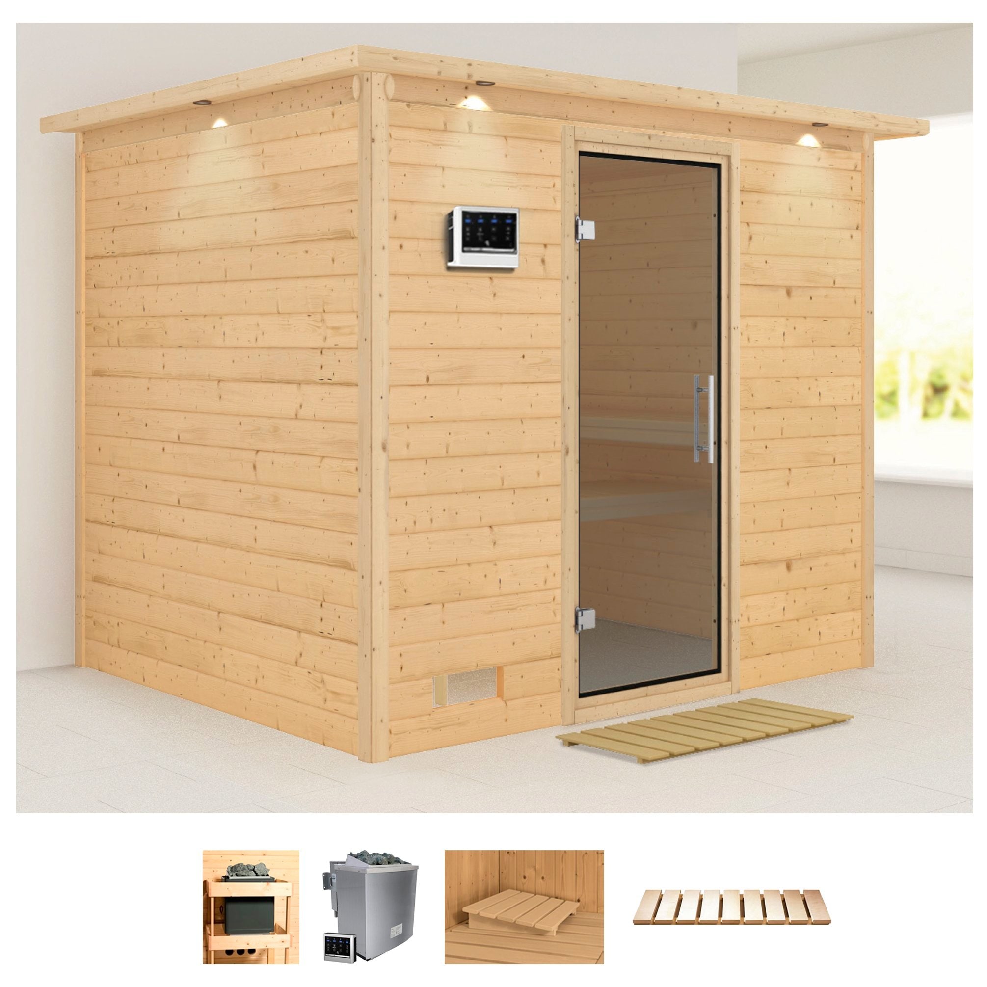 Karibu Pirtis »Soraja« (Set) 9-kW-Bio-Ofen su...