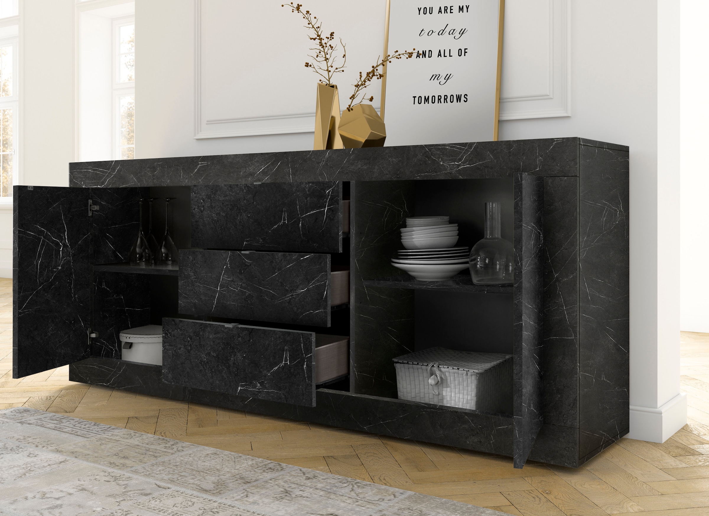 INOSIGN Sideboard »Basic Breite 210 cm, Kommode 2 Türen, 3 Schubkästen, Anrichte,«, Metallgriff, moderne Rahmenoptik, viel Stauraum, Farbauswahl