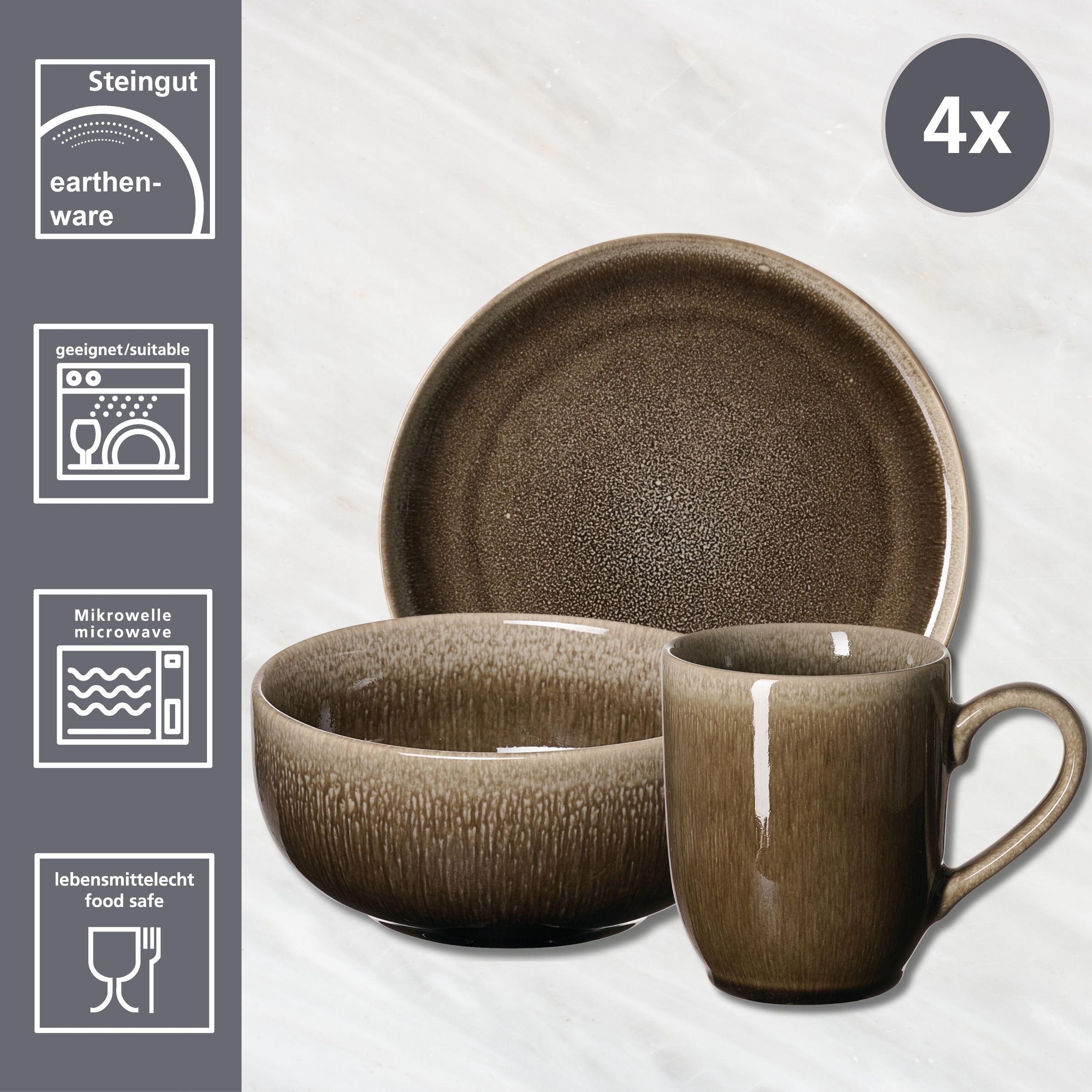 Ritzenhoff & Breker Frühstücks-Geschirrset »Eda«, (Set, 12 tlg.), aus Steingut für 4 Personen