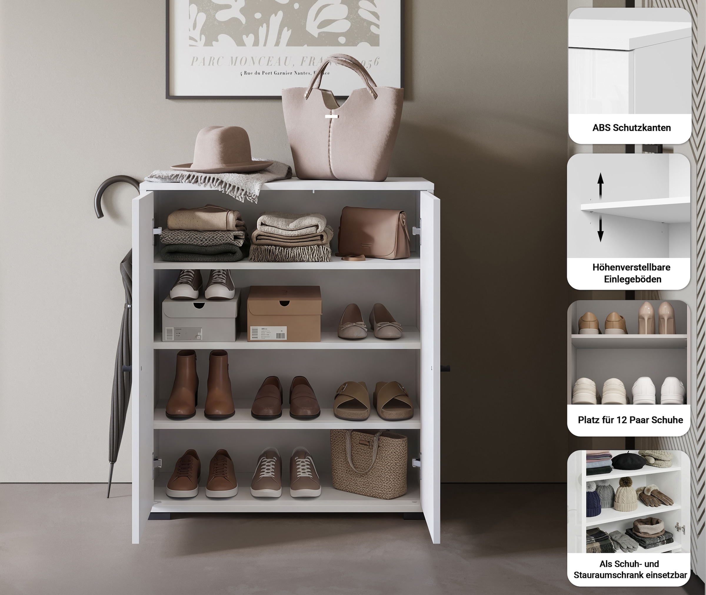 Home affaire Schuhschrank »Schuhkommode Dino« 1 Stk. tlg. Stauraum mit 2 Türen und verstellbaren Einlegeböden, Breite 70 cm