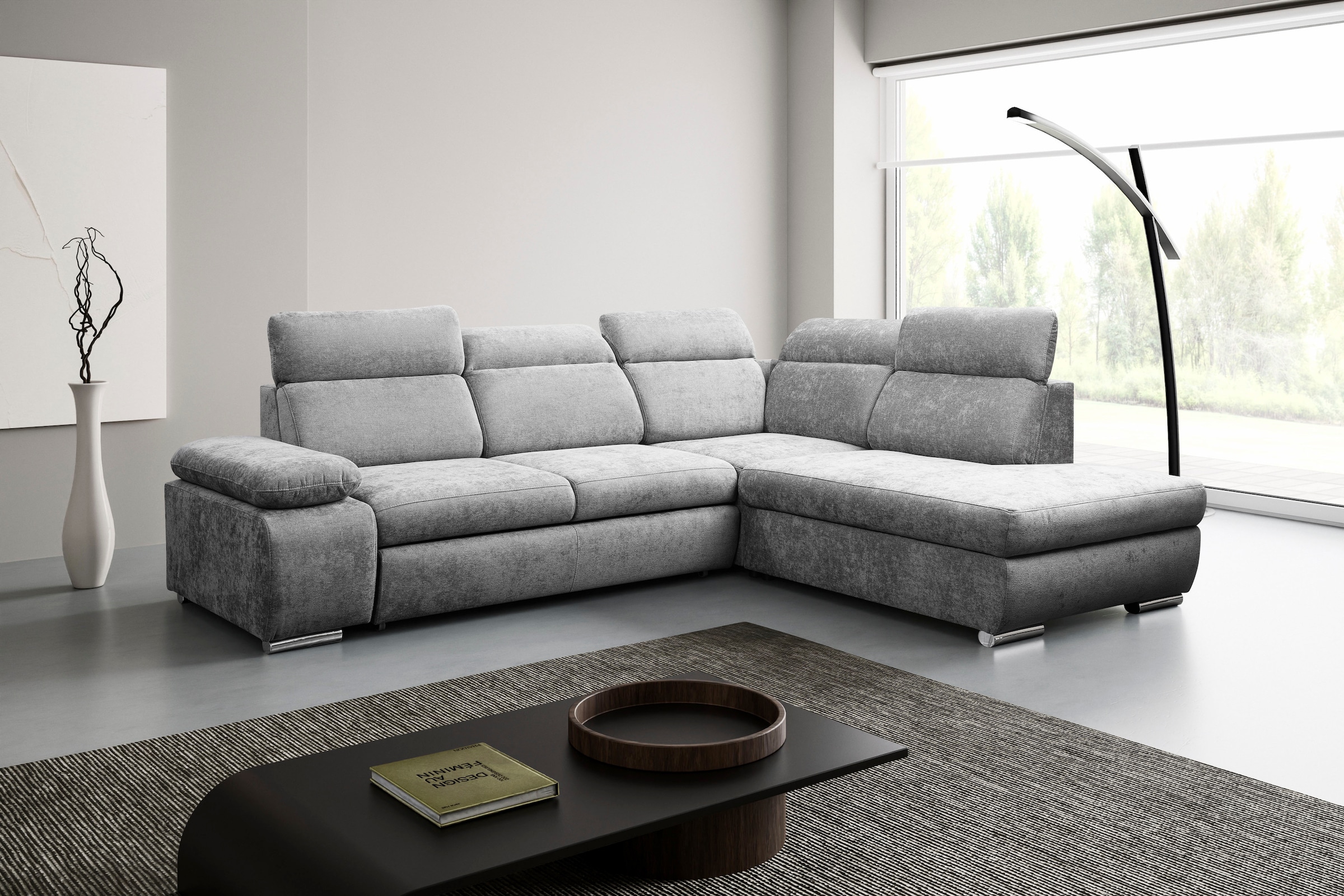 WERK2 Ecksofa "Alicante 280 x 230 cm Cord L-Form, modern und bequem" Chenille, L-Form, XXL, Schlaffunktion, Bettkasten