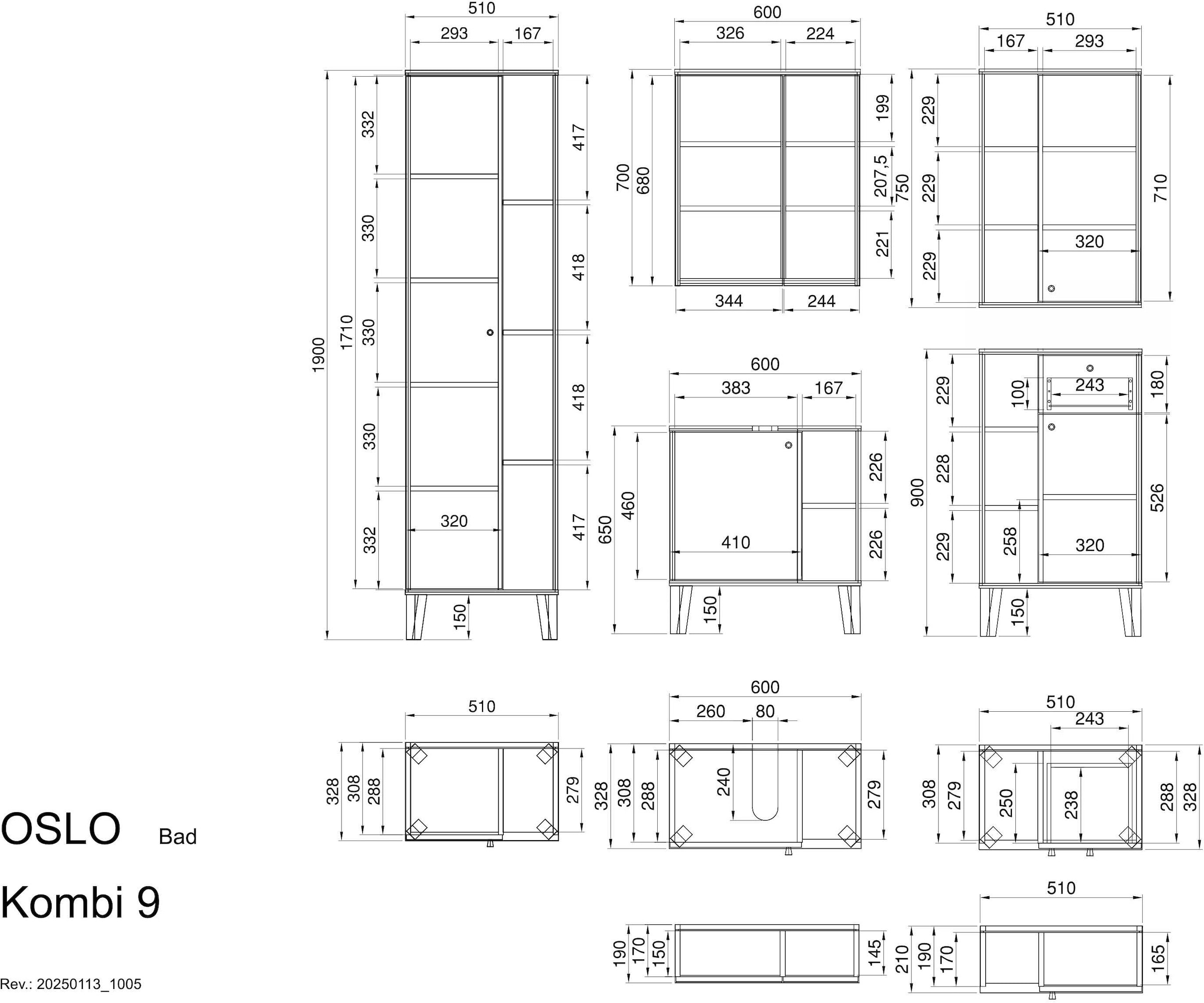 INOSIGN Badmöbel-Set »OSLO, Bad im skandinavischen Design, 5-teiliges Badezimmer«, (Set, 5 St.), Badschränke und Spiegel, in zwei Farben verfügbar, viel Stauraum