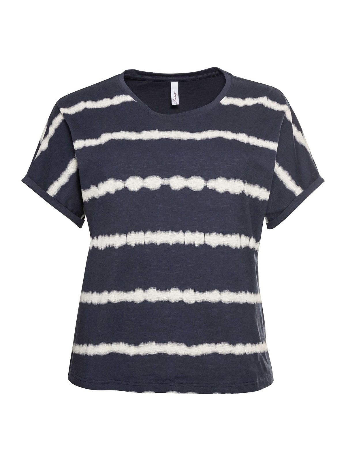 Schultern BAUR im für »Große T-Shirt Sheego | kaufen Größen«, Batik-Look, überschnittene