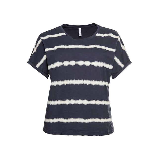 Sheego kaufen im für Batik-Look, Schultern BAUR überschnittene »Große T-Shirt Größen«, |