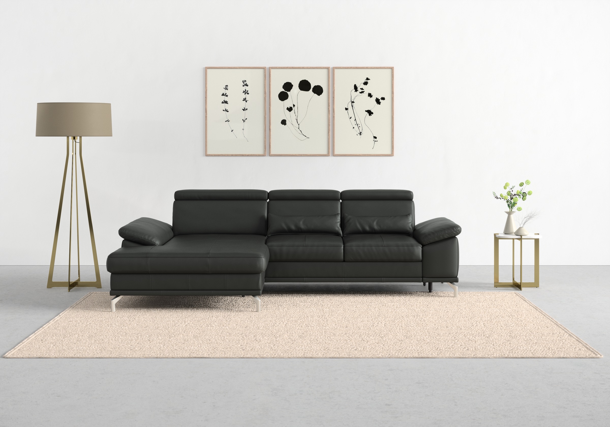 sit&more Ecksofa »Cabrio L-Form, mit Sitztiefenverstellung, Arm- und Kopfteilverstellung«, 2 Nierenkissen, Federkern, optional Bettfunktion und Stauraum