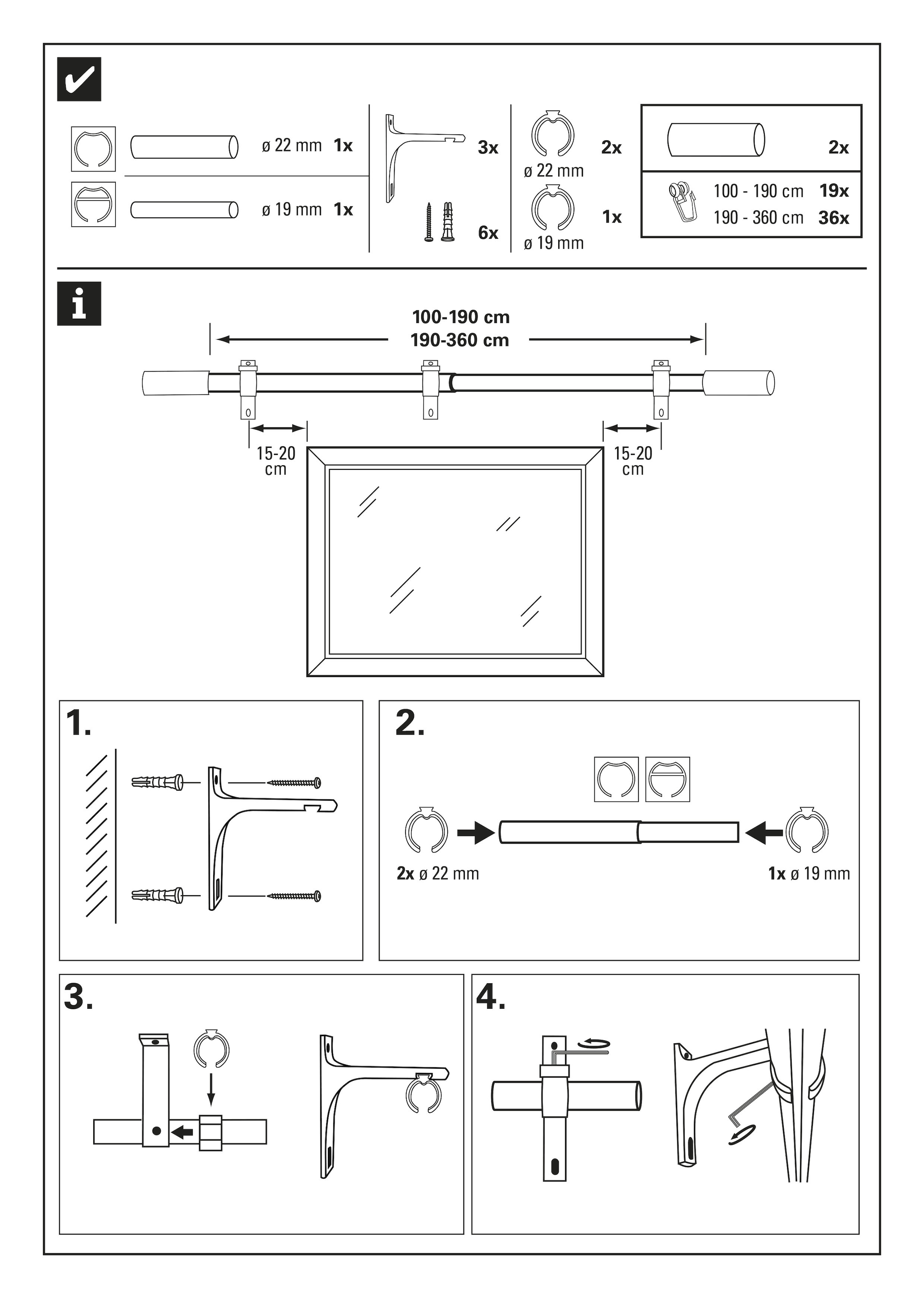 GARDINIA Gardinenstange »Gardinenstangen Set Thasos«, 1 läufig-läufig, mit Bohren, Schrauben, Wandmontage, Aluminium