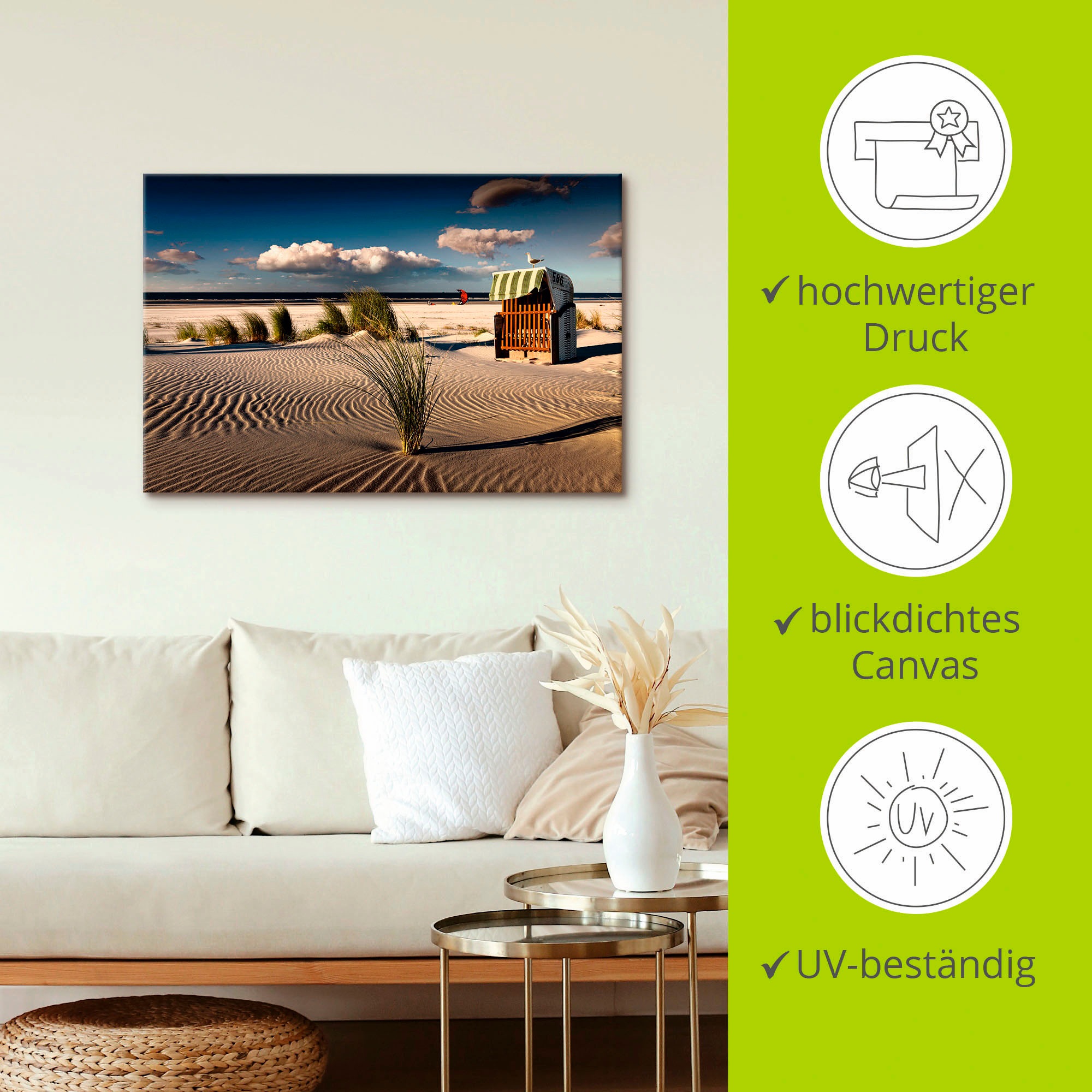 Artland Wandbild »An einem Sommerabend am Strand«, Küste, (1 St.), als Alubild, Outdoorbild, Leinwandbild, Poster in verschied. Größen