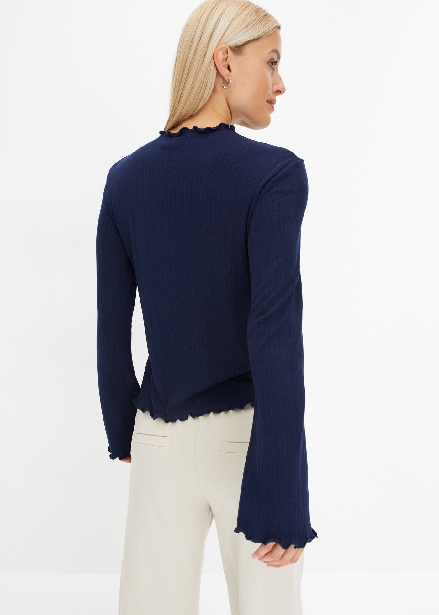 bonprix Langarmshirt "Geripptes Langarmshirt" schmale Passform, mit Trompet günstig online kaufen