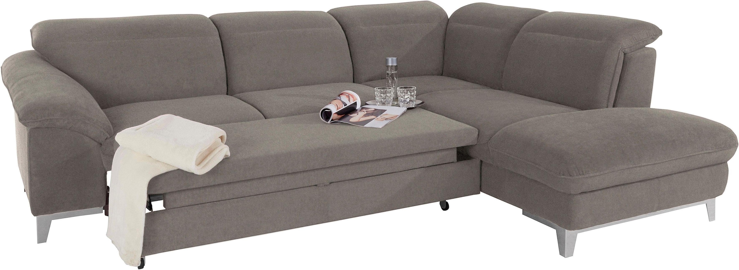 COTTA Polstergarnitur »Teresa L-Form«, (Set), Set bestehend aus: Ecksofa mit Kopfteilverstellung & Hocker