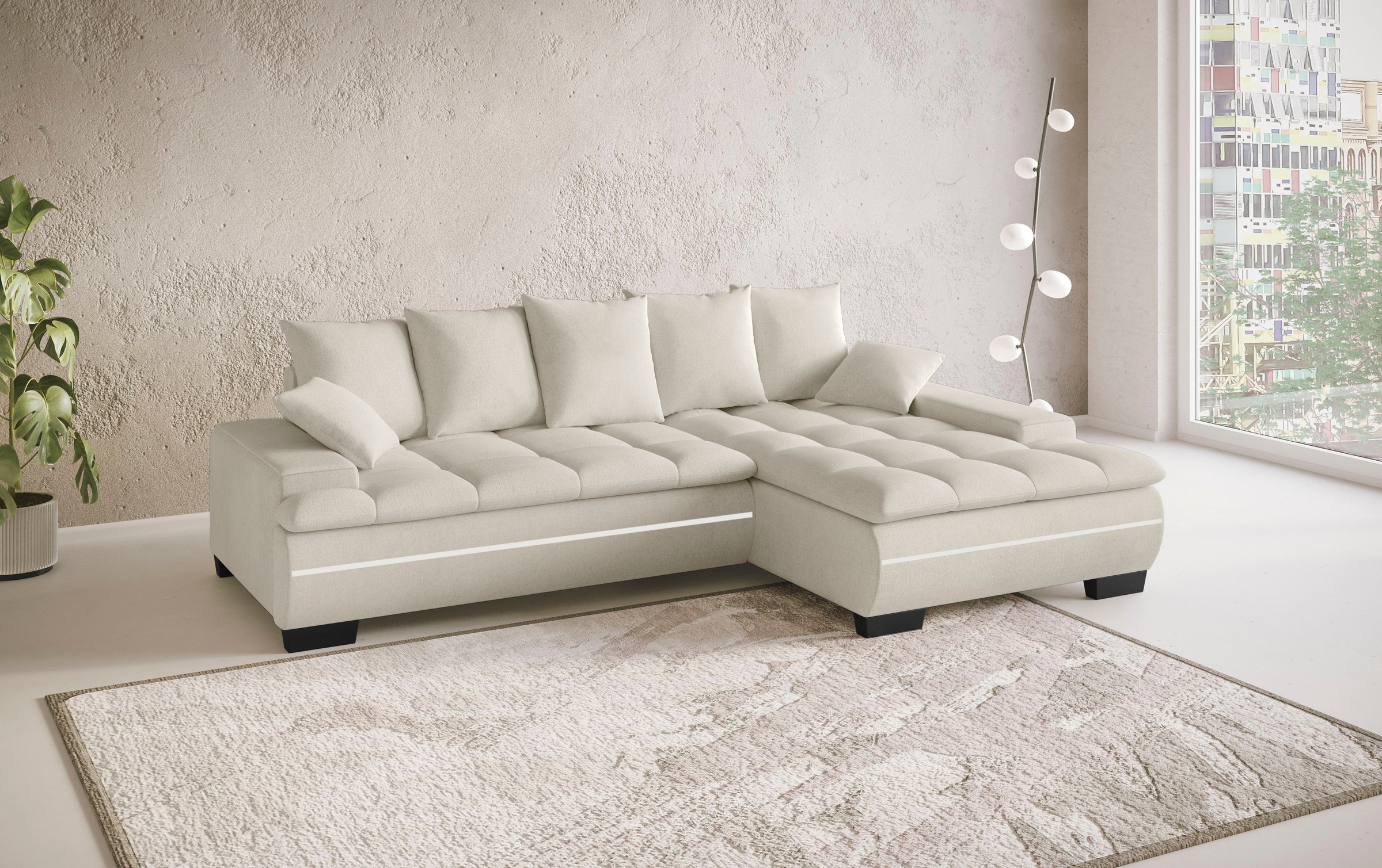 Mr. Couch Ecksofa »Haiti II, L-Form«, RGB-LED Beleuchtung, wahlweise mit Kaltschaum, Bett, Bettkasten