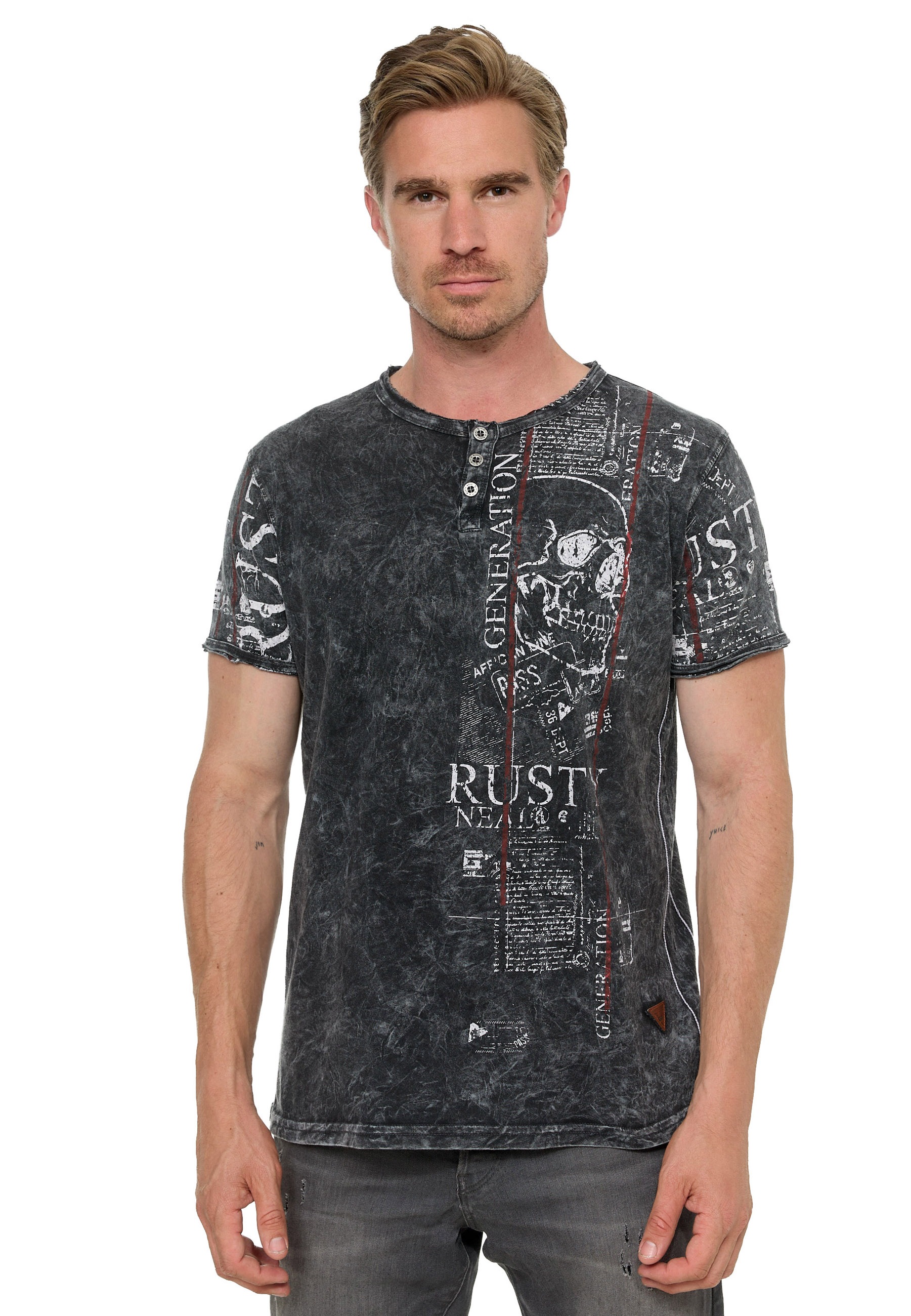 Rusty Neal T-Shirt, im Used-Look mit Allover-Print