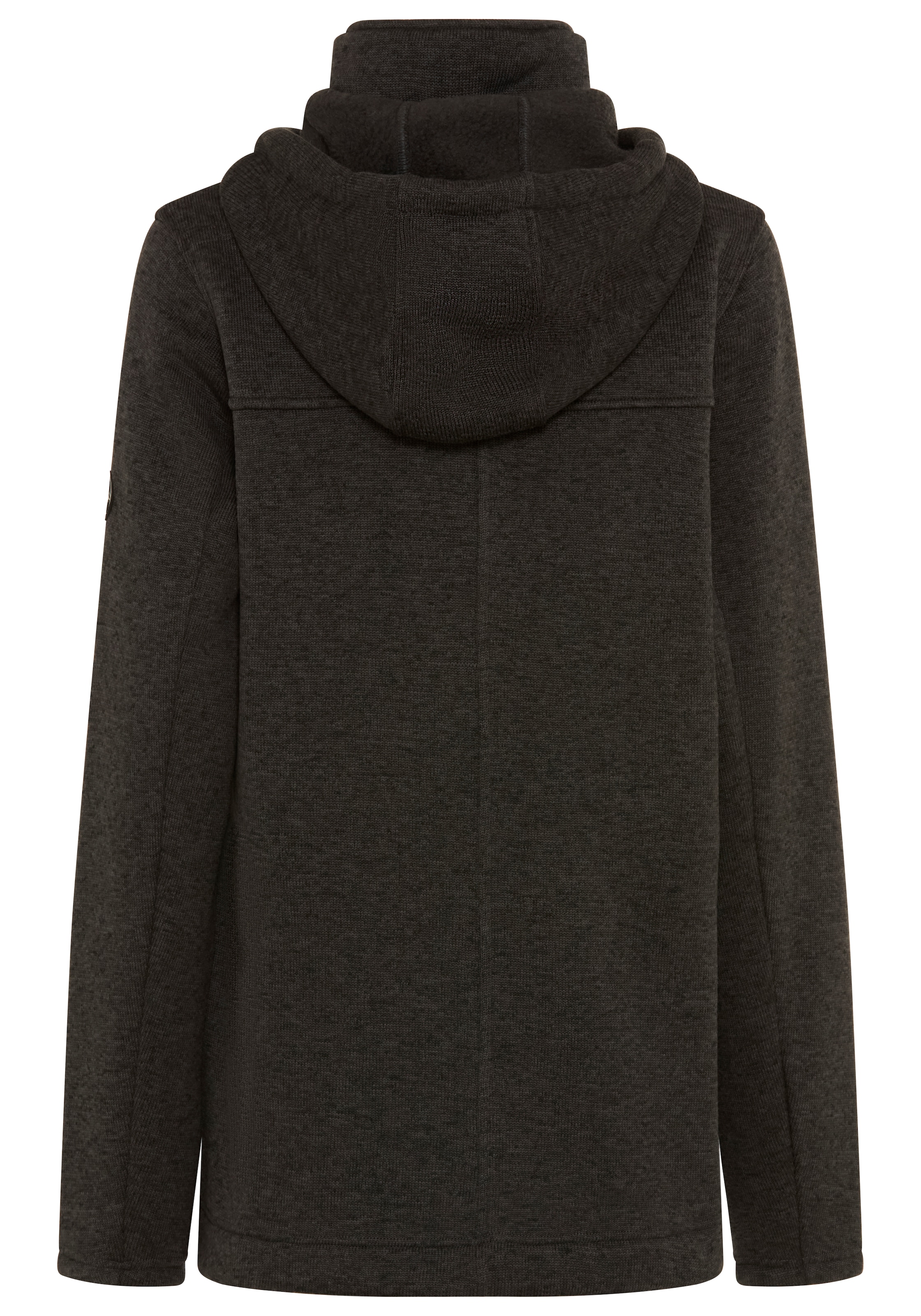 Polarino Strickfleecejacke mit Kapuze mit 2-Wege-Reißverschluss, po-bedeckend, figurumspielend, atmungsaktiv