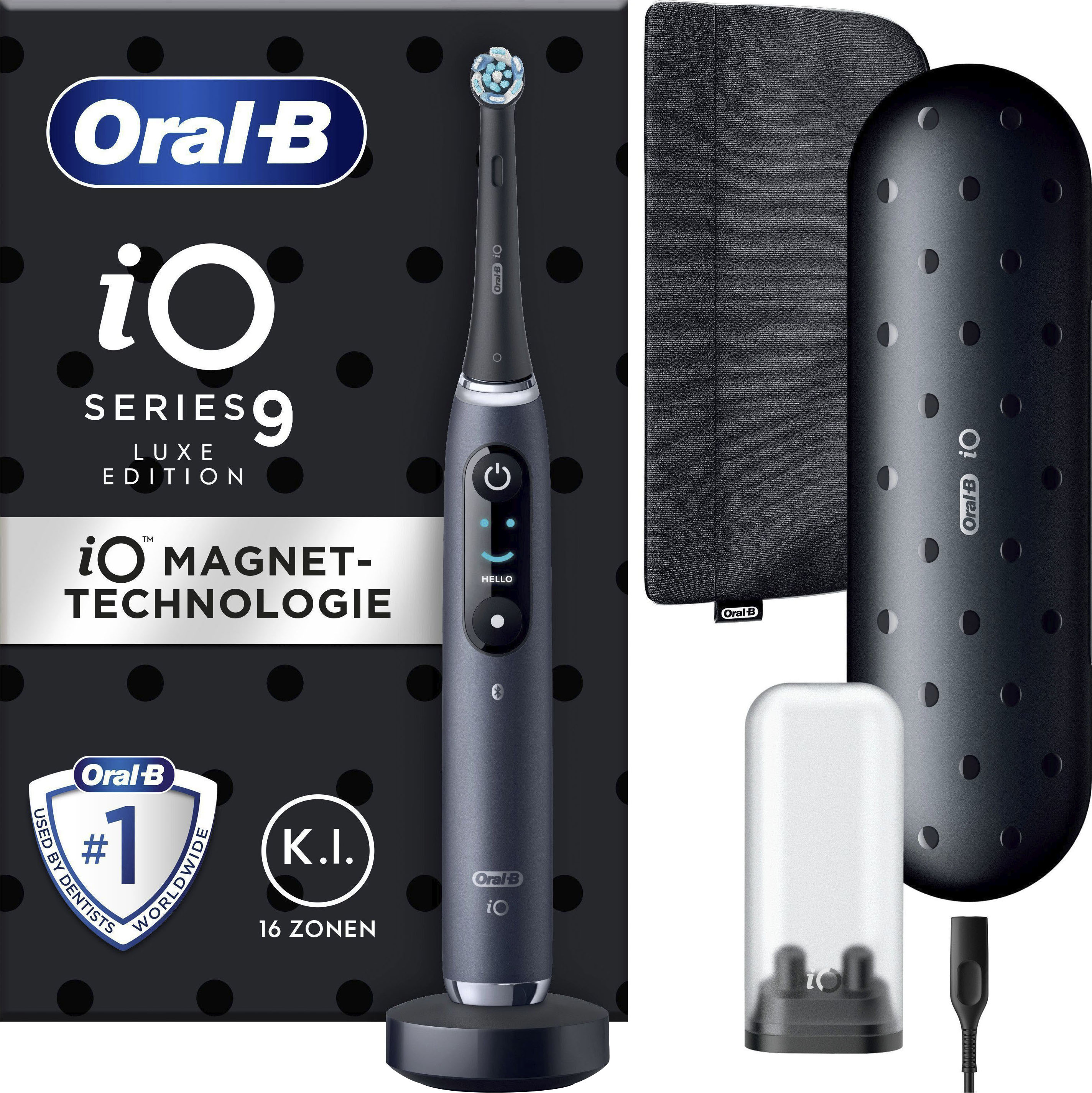 Oral-B Elektrische Zahnbürste "iO 9 Luxe Edition" 1 Stk. Aufsteckbürsten mit Magnet-Technologie, 7 Putzmodi, Farbdisplay & Lade-Reiseetui