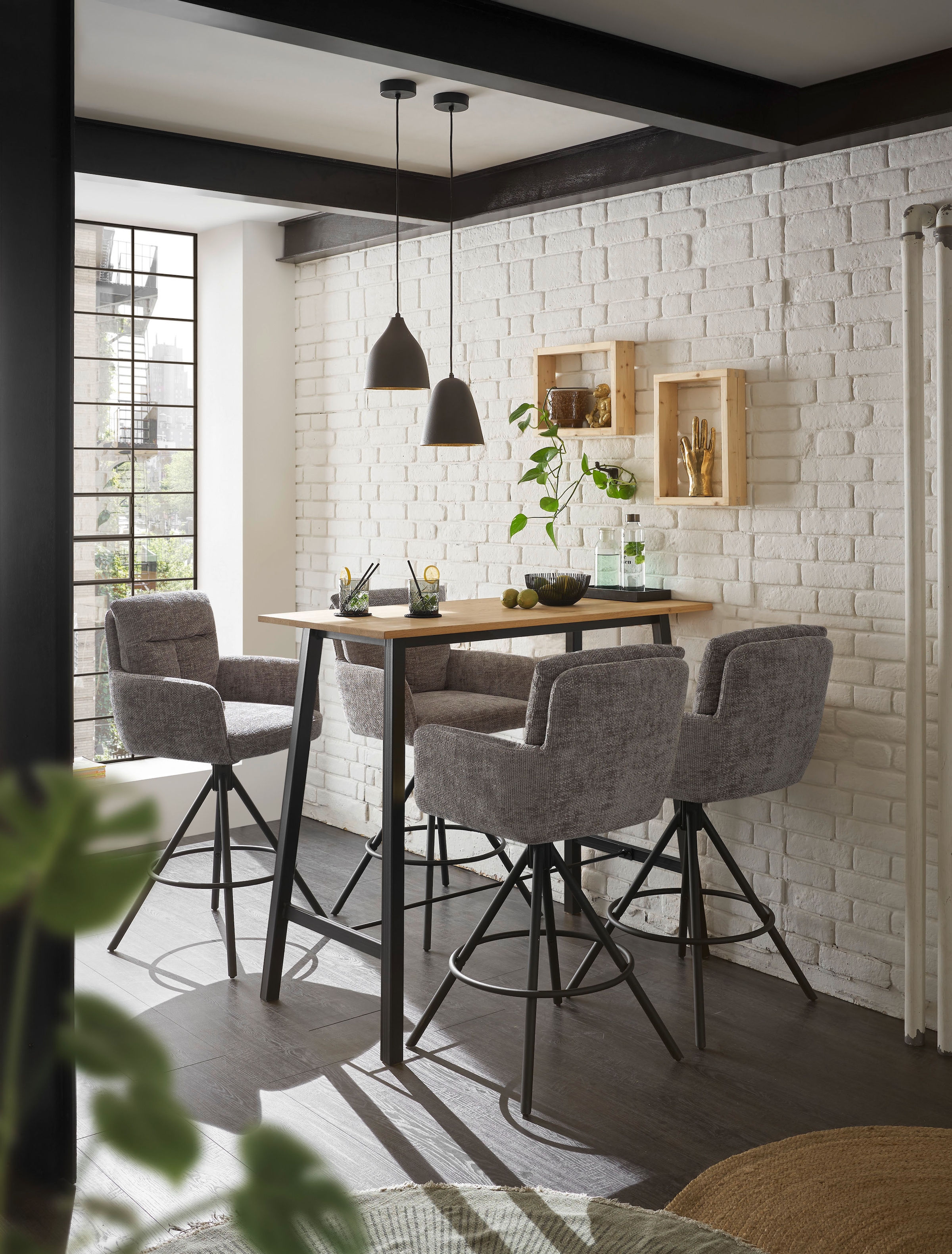 Stolkom Bartisch »Kent Eiche Massivholz geölt, Hochtisch BxHxT 120x104x60 cm«, Industrial Style Eiche Massivholz geölt durchgehende Lamelle
