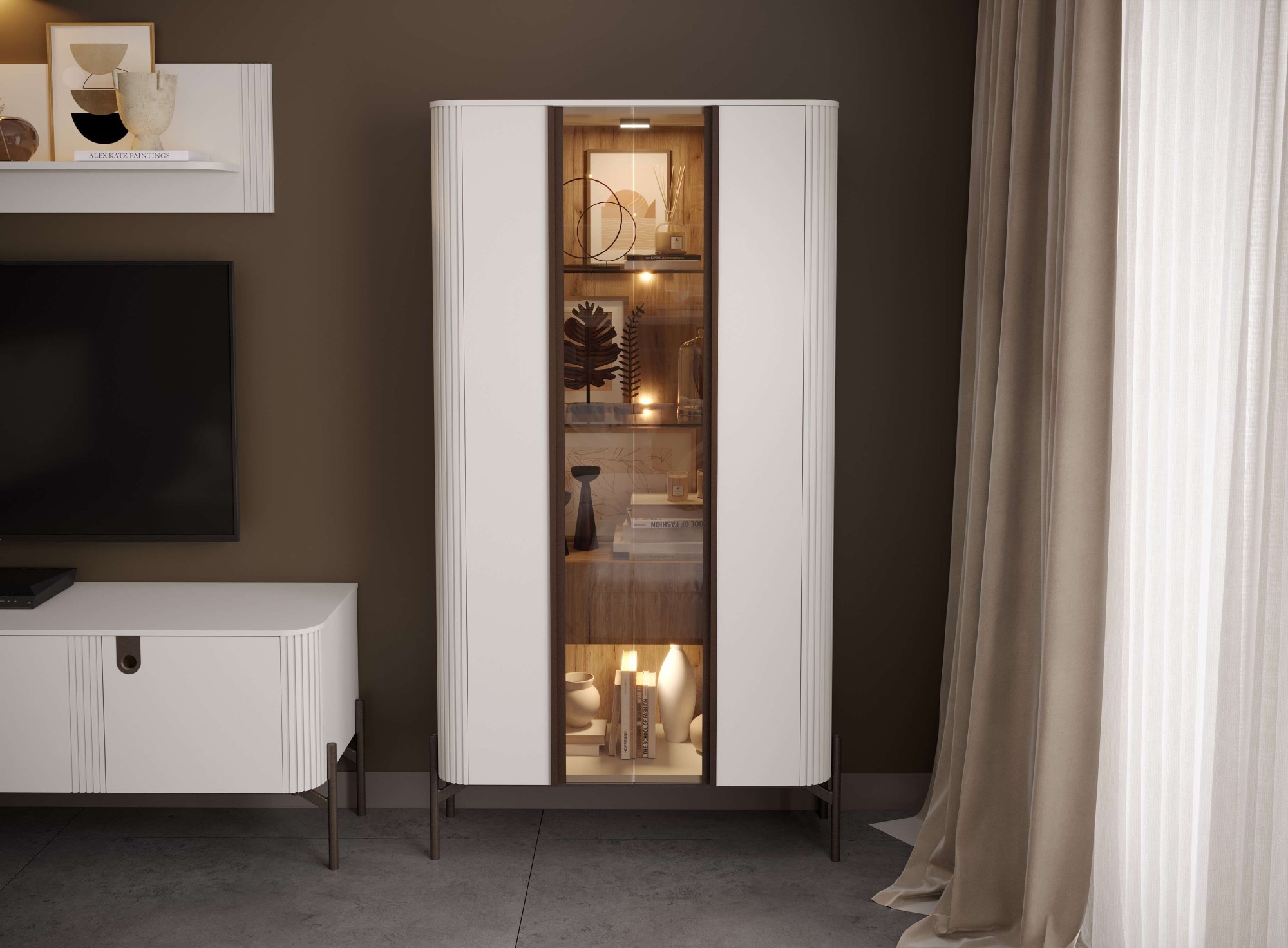 Home affaire Vitrine »Rondo, Showcase, Parsol-Sicherheitsglas, integrierte LED-Beleuchtung« UV lackiert, Soft Close Funktion, Metallrahmen als Basis des Elements