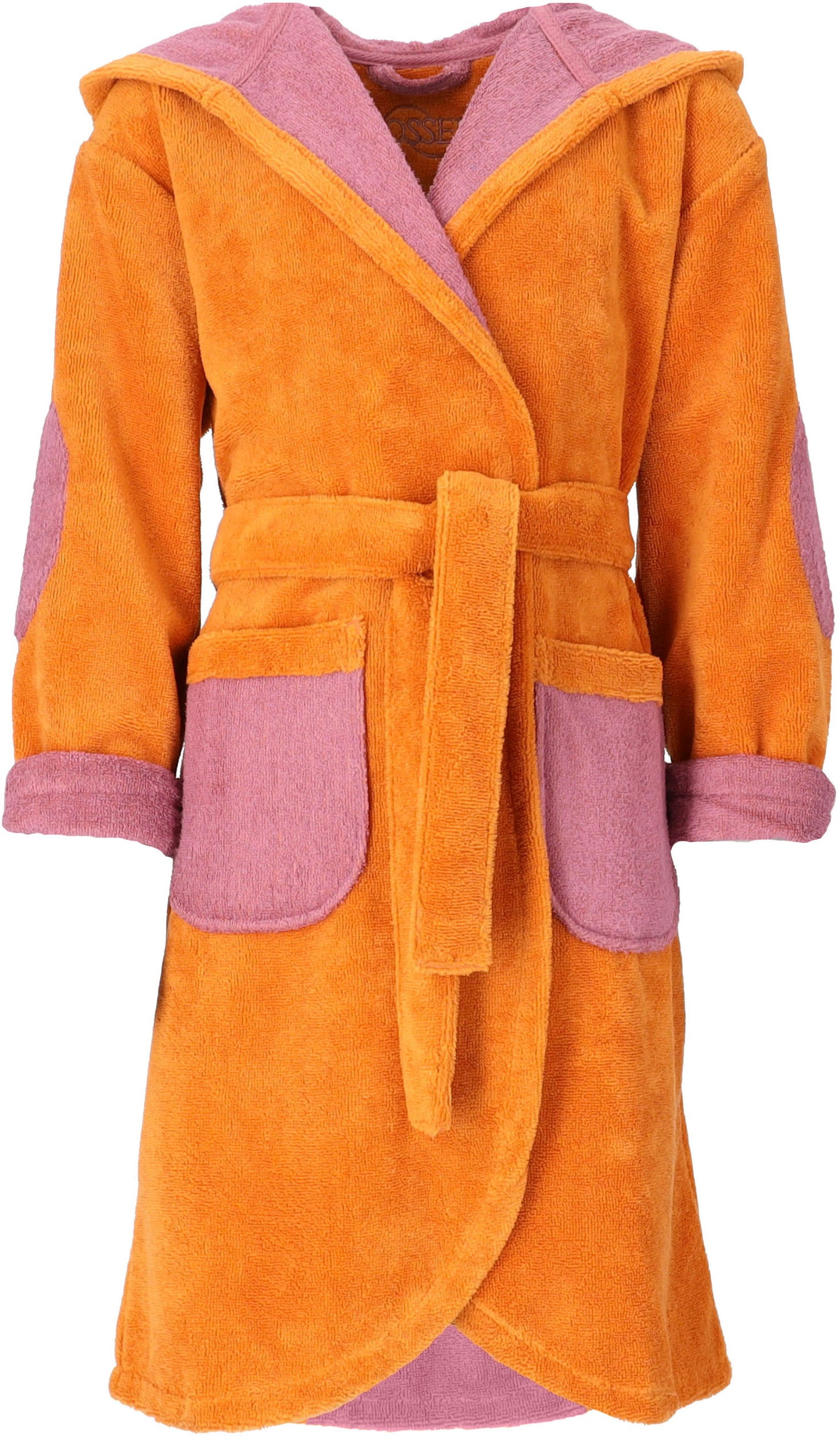 Kinderbademantel VOSSEN, L:80cm, orange, Microfaser-Walkfrottee, Hausmäntel, "Momo", für Mädchen & Jungen, mit Kapuze