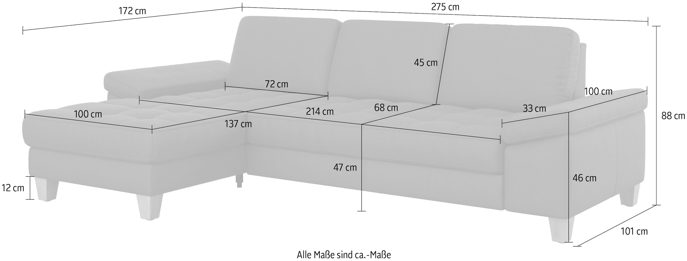 sit&more Ecksofa »Westham L-Form« mit Recamiere, mit oder ohne Bettfunktion, Bettkasten, Füße Eiche