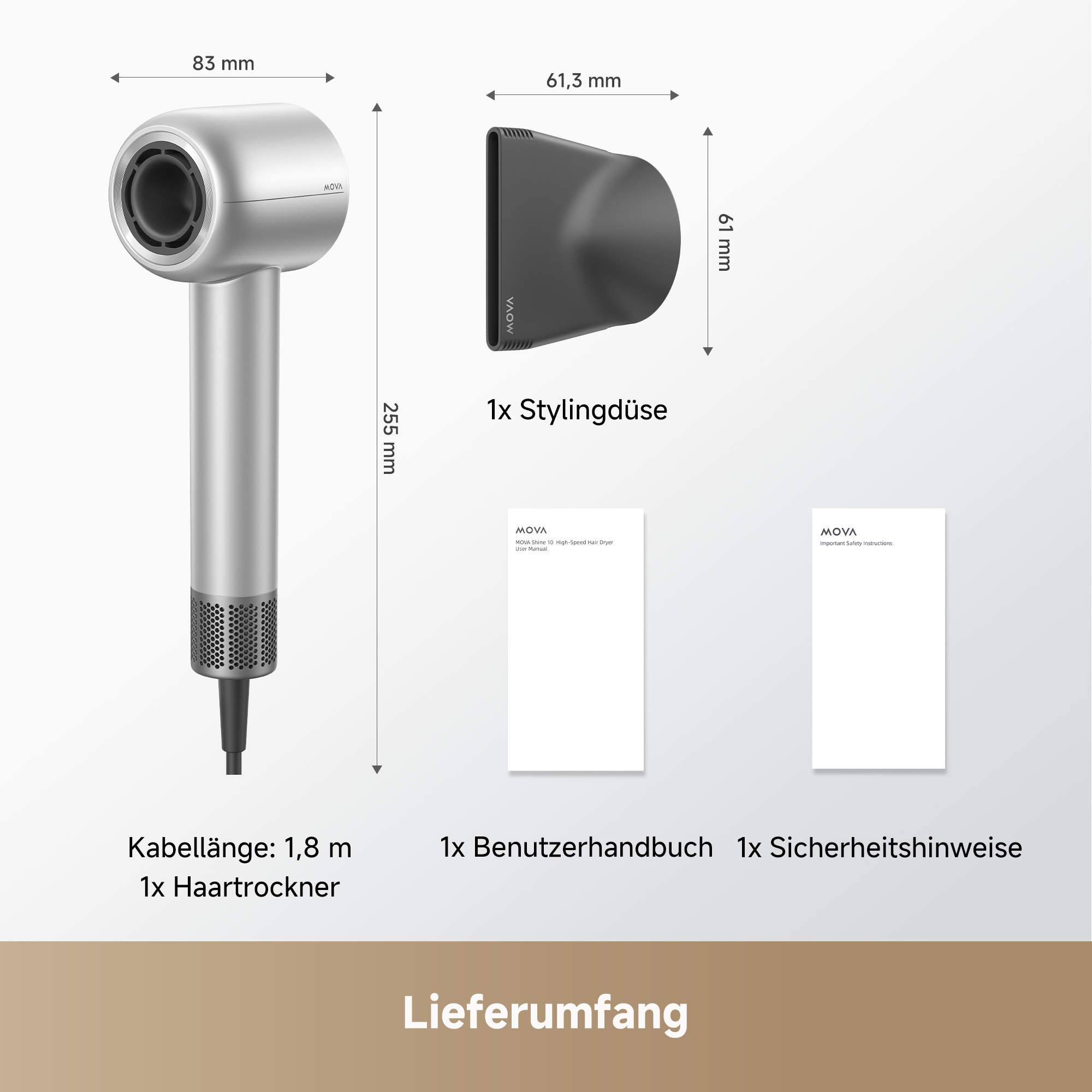Mova Haartrockner »Shine 10« 1.800 W 1 Aufsätze Schnellhaartrockner