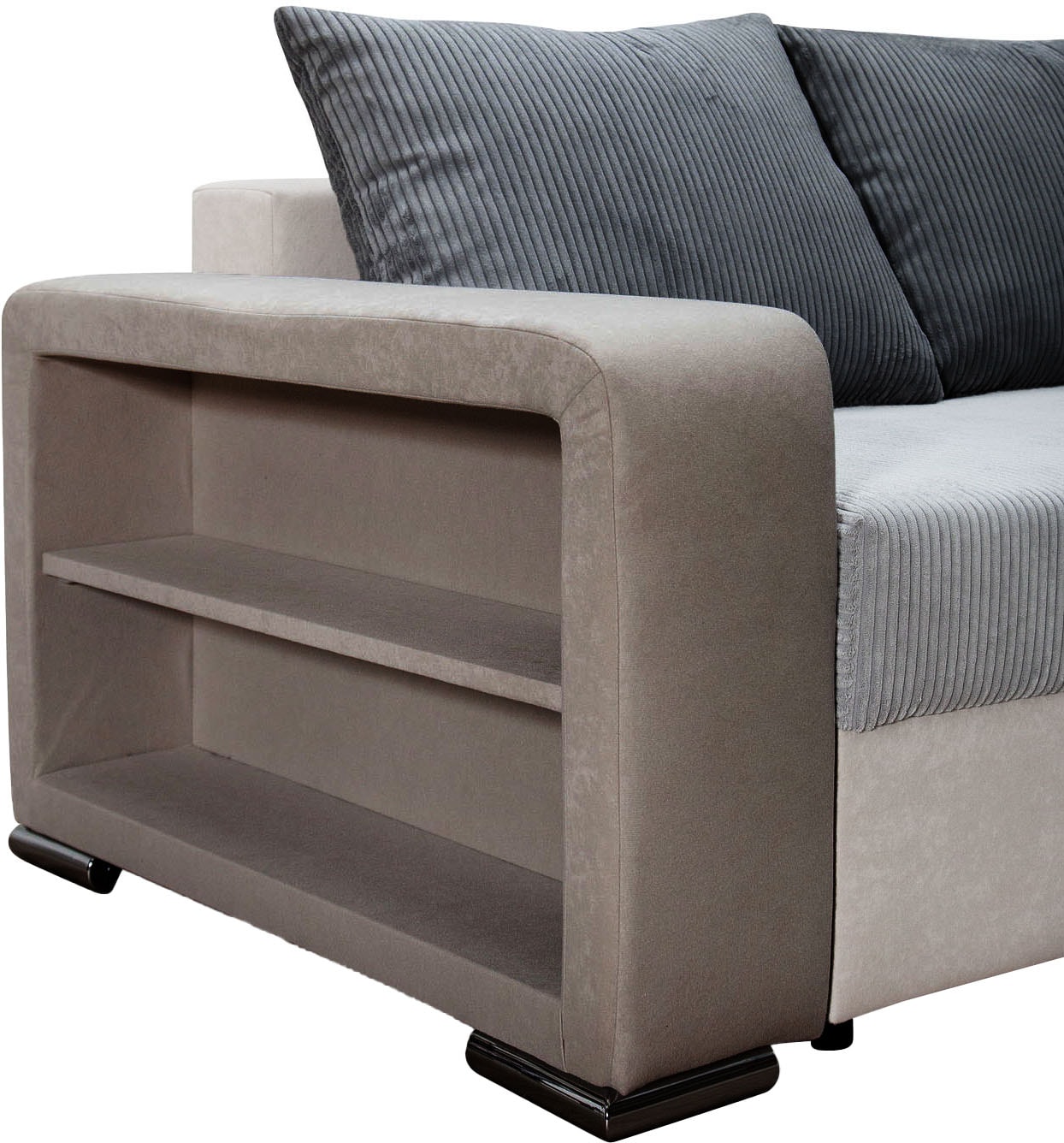 COLLECTION AB Ecksofa »John L-Form«, Regalarmlehne,Bettfunktion,Bettkasten,Ottomane beiseitig montierbar