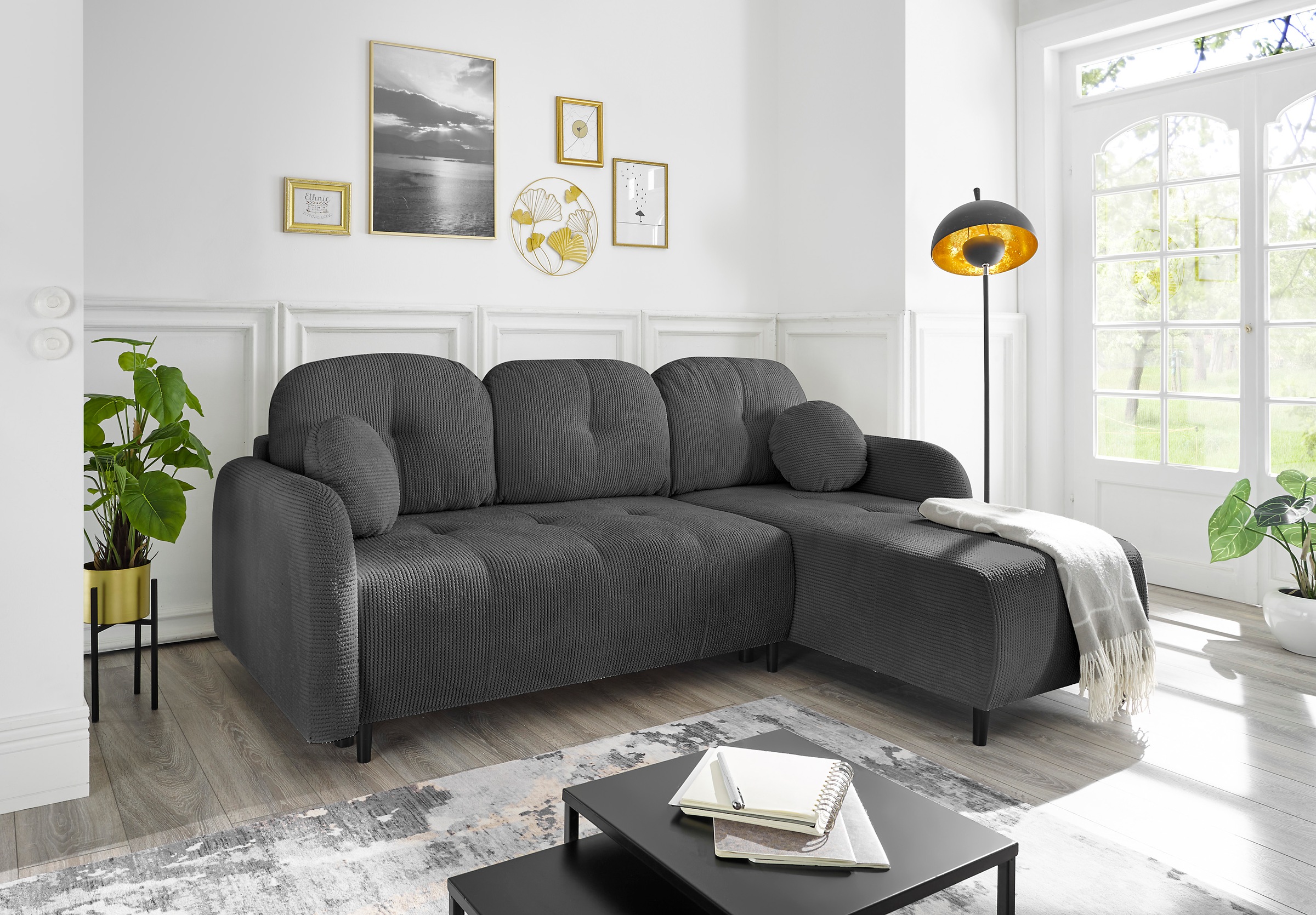 Leonique Ecksofa »BLAISE«, mit Bett-Funktion (Liegefläche 140/200 cm), Zier- und Rückenkissen